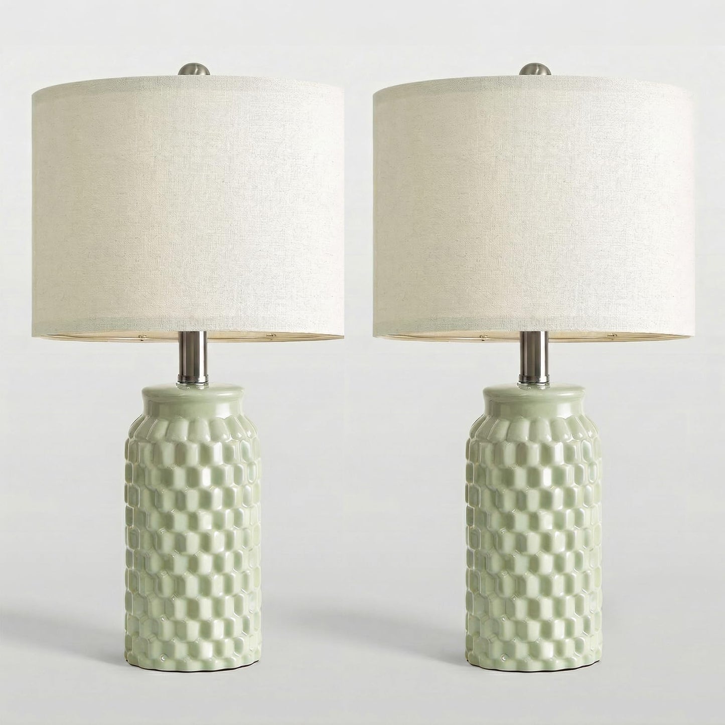 Vortether 20.5" Small Bedside Lamps Set of 2 with 5FT Cord, Green Ceramic Modern Farmhouse Table Lamps for Nightstand, Living Room, Bedroom, 3D Honeycomb Stylish End Table Lamps(Bulb Not Included)