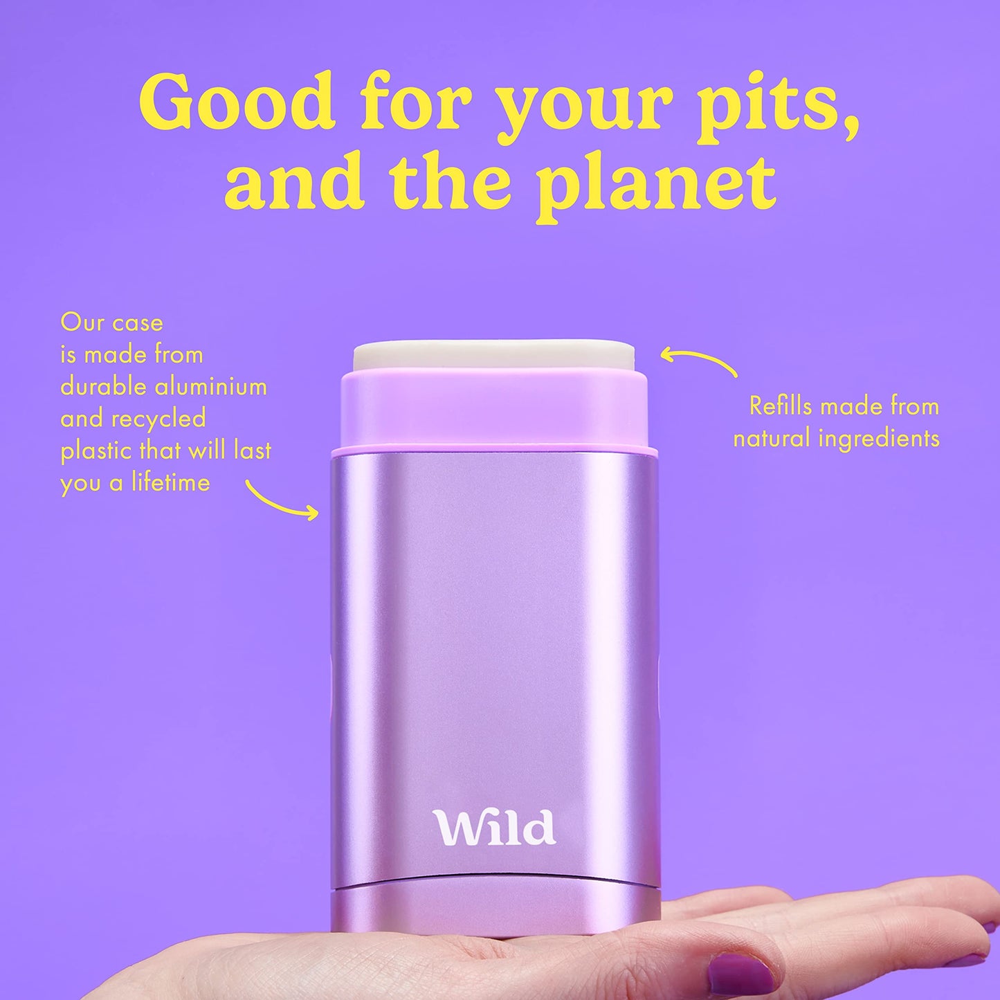 Wild - Purple Case with Refill Variety Pack - Refillable Deodorant - Aluminum Free - Includes Fresh Cotton & Sea Salt, Cherry Blossom and Coconut & Vanilla Scents - Vegan