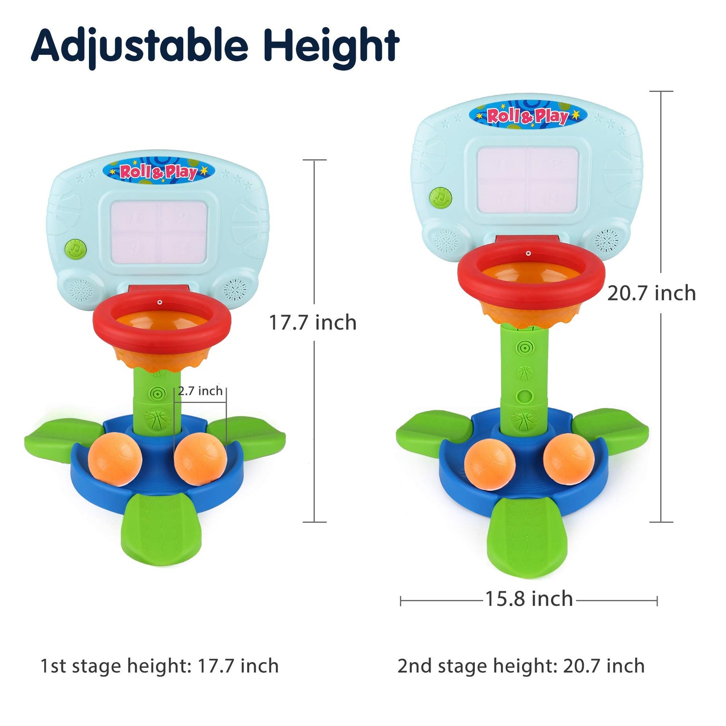 LotFancy Basketball Hoop for Kids Toddlers 18m-3y, Infant 2 in 1 Adjustable Sports Toy Set, Baby Interactive Learning Toy, with Light and Music, Indoor Basketball Game, Battery Include