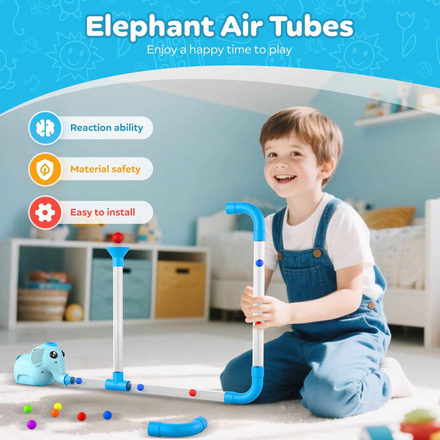 STEM Air-Powered Building Toys for Kids Ages 3 4 5 6 7 8+β Educational Air Tubes Toy& Turbine Set with 30 Foam Balls β Rechargeable Construction Kit for Boys & Girls β Fun Science Gift for Teens