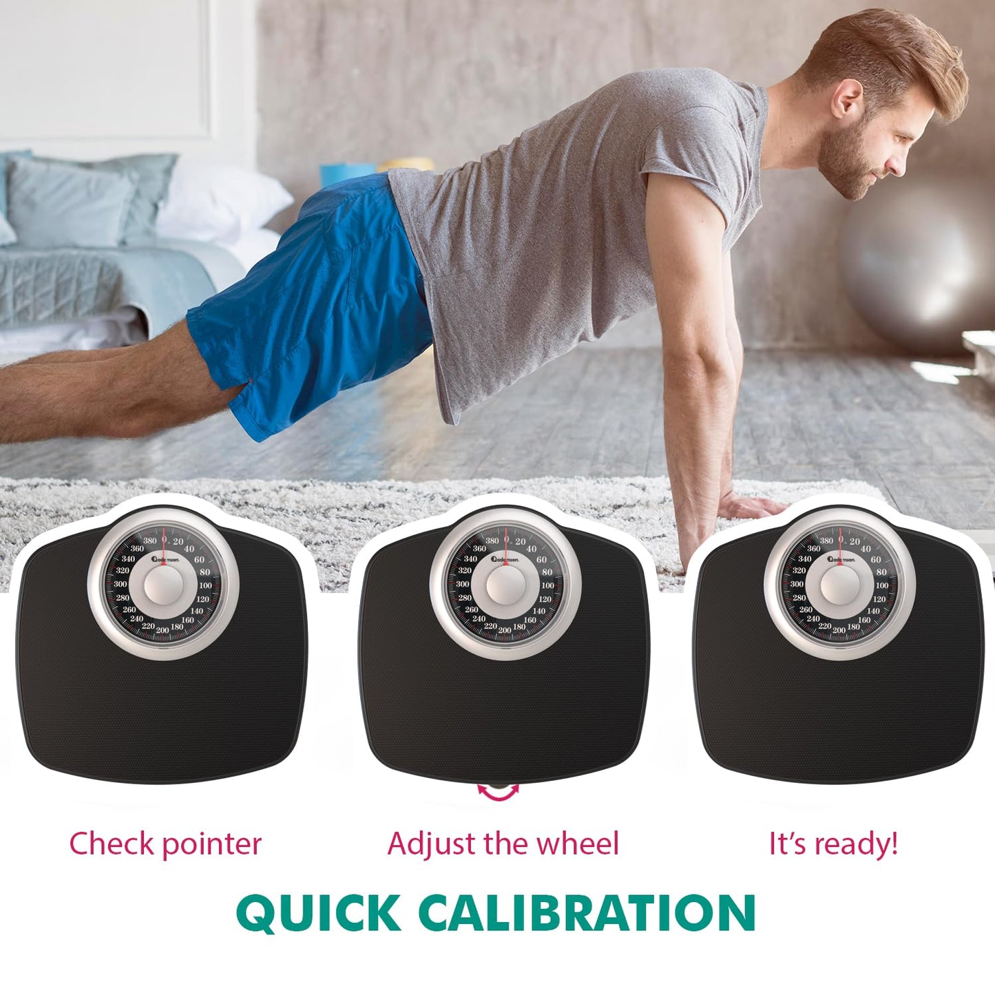Adamson A25 Scales for Body Weight - Up to 400 LB - New Version - 5.3" Dial on 12.4" x 10.2" Platform - Anti-Skid Rubber Surface - High Precision Bathroom Scale Analog - Durable with 20-Year Assurance