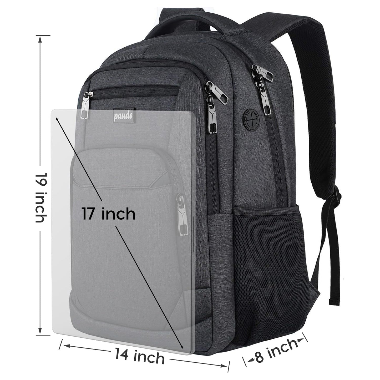 Paude Backpack for Men and Women,17.3 inch School Backpack for Teens,Travel Laptop Backpack with USB Charging port for Business College Travel