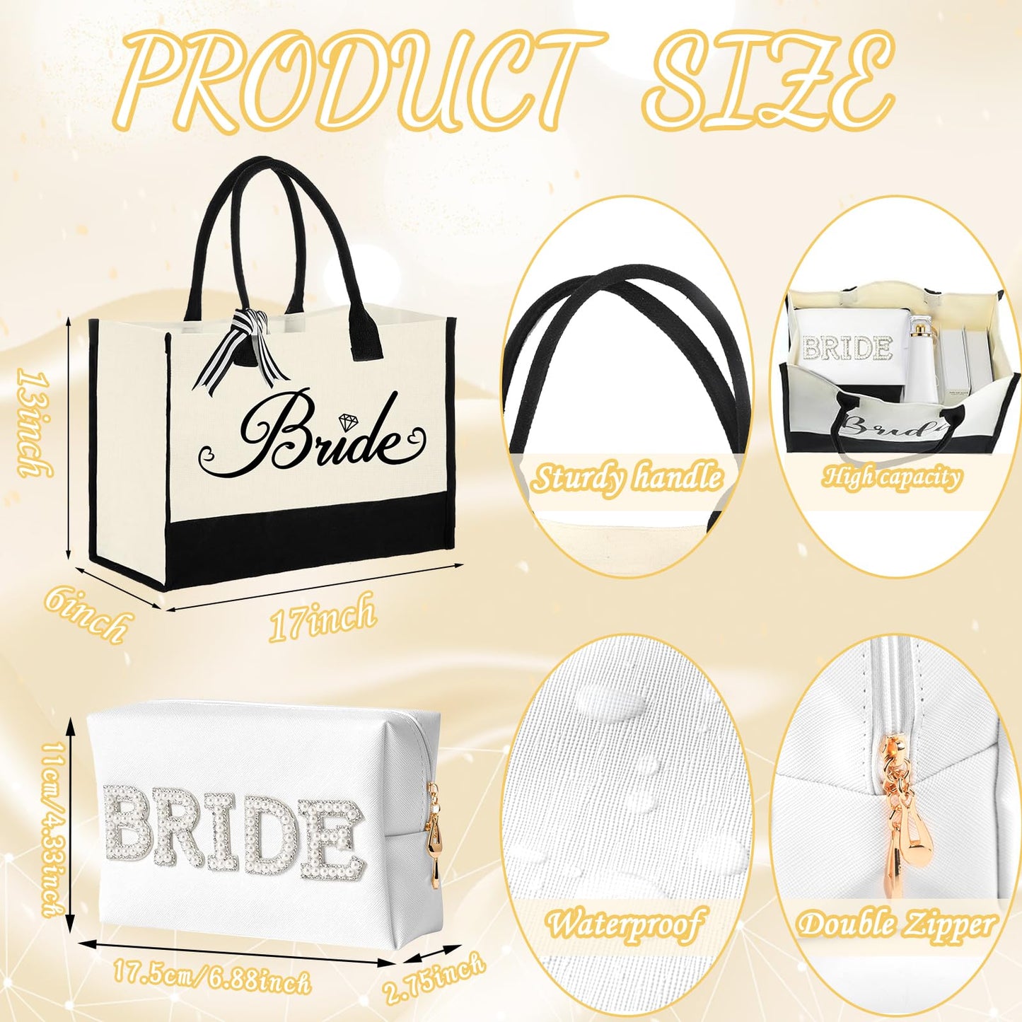 Tkifoda Bride to Be Gifts - Bridal Shower & Wedding Gifts: Bride Tote Bag, Makeup Bag, Robe, Slippers, Hair Clip, I Do Slippers, Wedding Robe, Cosmetic Bag