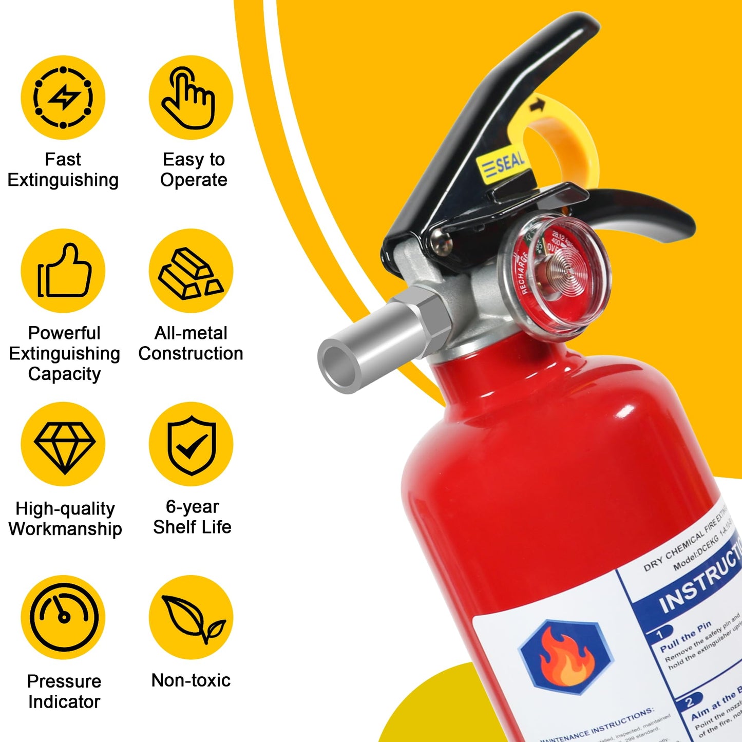 2 Pack ABC Dry Chemical Fire Extinguishers, 2.5 lb 1A:10B:C Rating for Home, Vehicle, Boat, Quick Release Handle, Compact & Portable Dry Powder Extinguisher