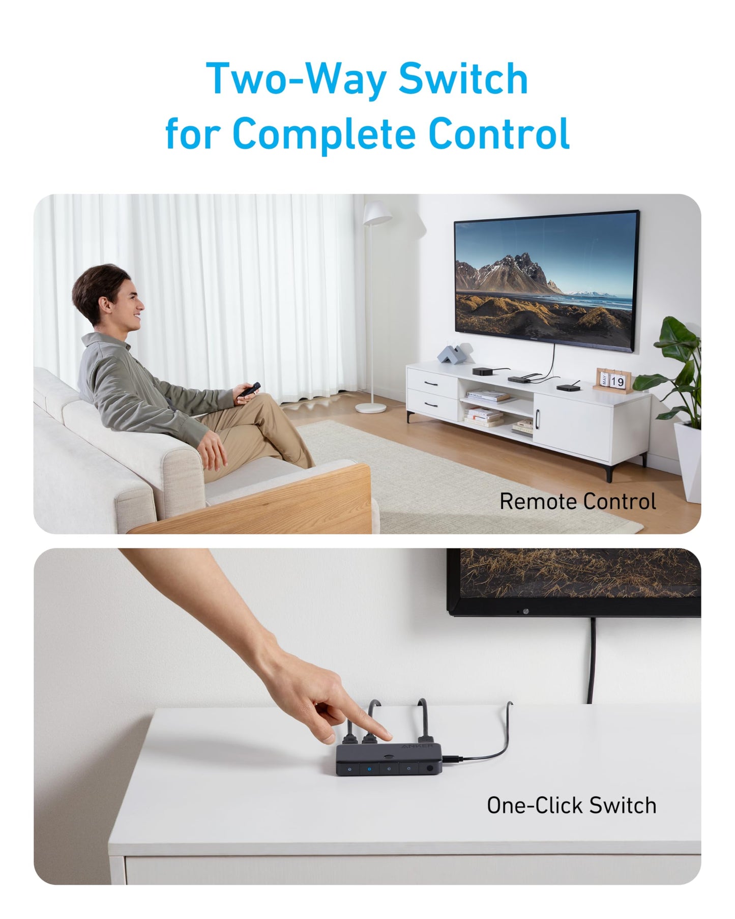 Anker HDMI Switch, Bi-Directional 4K@60Hz, 4 in 1 Metal HDMI Splitter with LED Indicators, Supports 3D, HDR, Dolby, DTS, Compatible with Xbox, PS5, Roku, TV Stick, Projector, etc