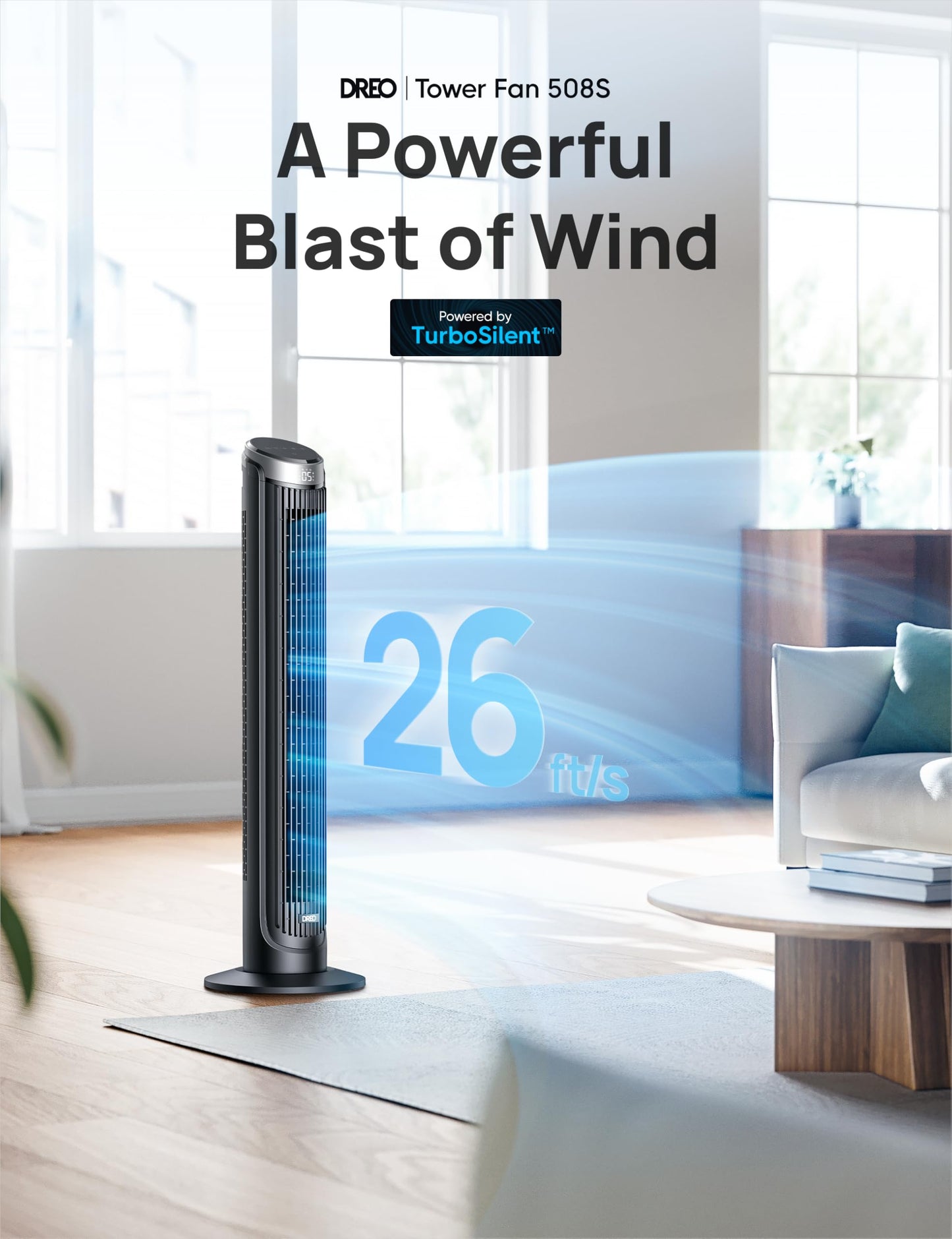 Dreo Smart Tower Fans for Bedroom, 90° Oscillating Fans for indoors, 5 Speeds 4 Modes Max 26ft/s, 12H Timer, LED with Touch, Remote Control, 40" Quiet Bladeless Standing Floor Fan for Home Office