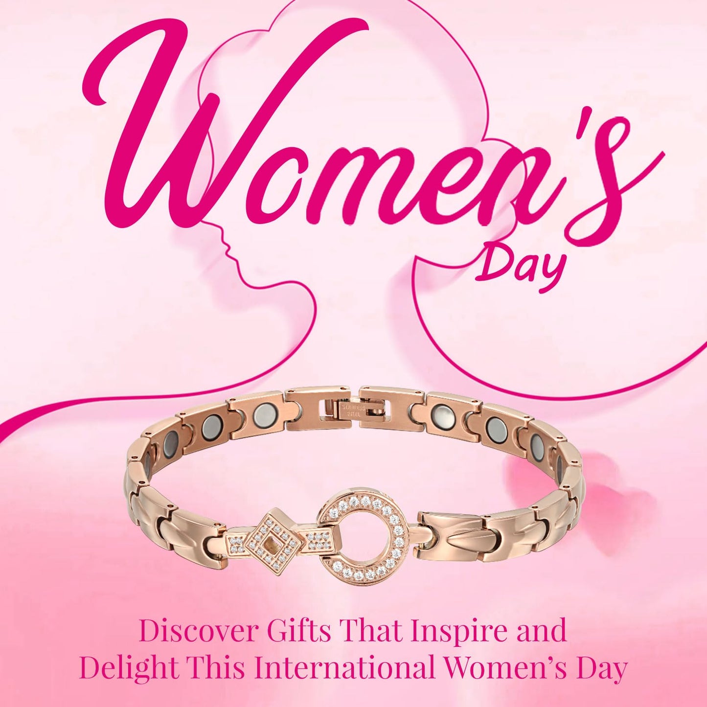 RainSo Elegant Womens Titanium Steel Magnetic Bracelets Adjustable