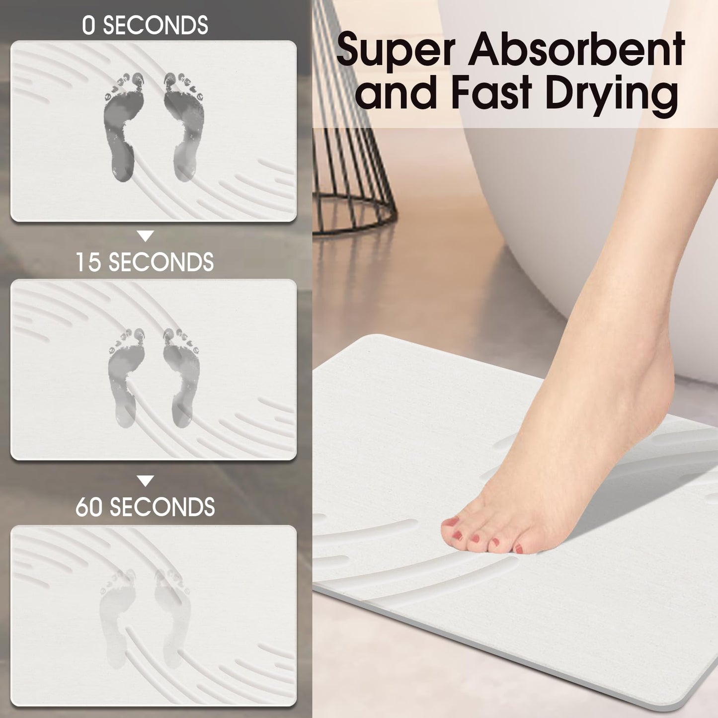 ZIKIBL Stone Bath Mat Diatomaceous Earth Shower Mat Super Absorbent Non-Slip Diatomite Stone Bath Mats for Bathroom Floor Quick-Drying Natural Easy to Clean(24 * 16'')
