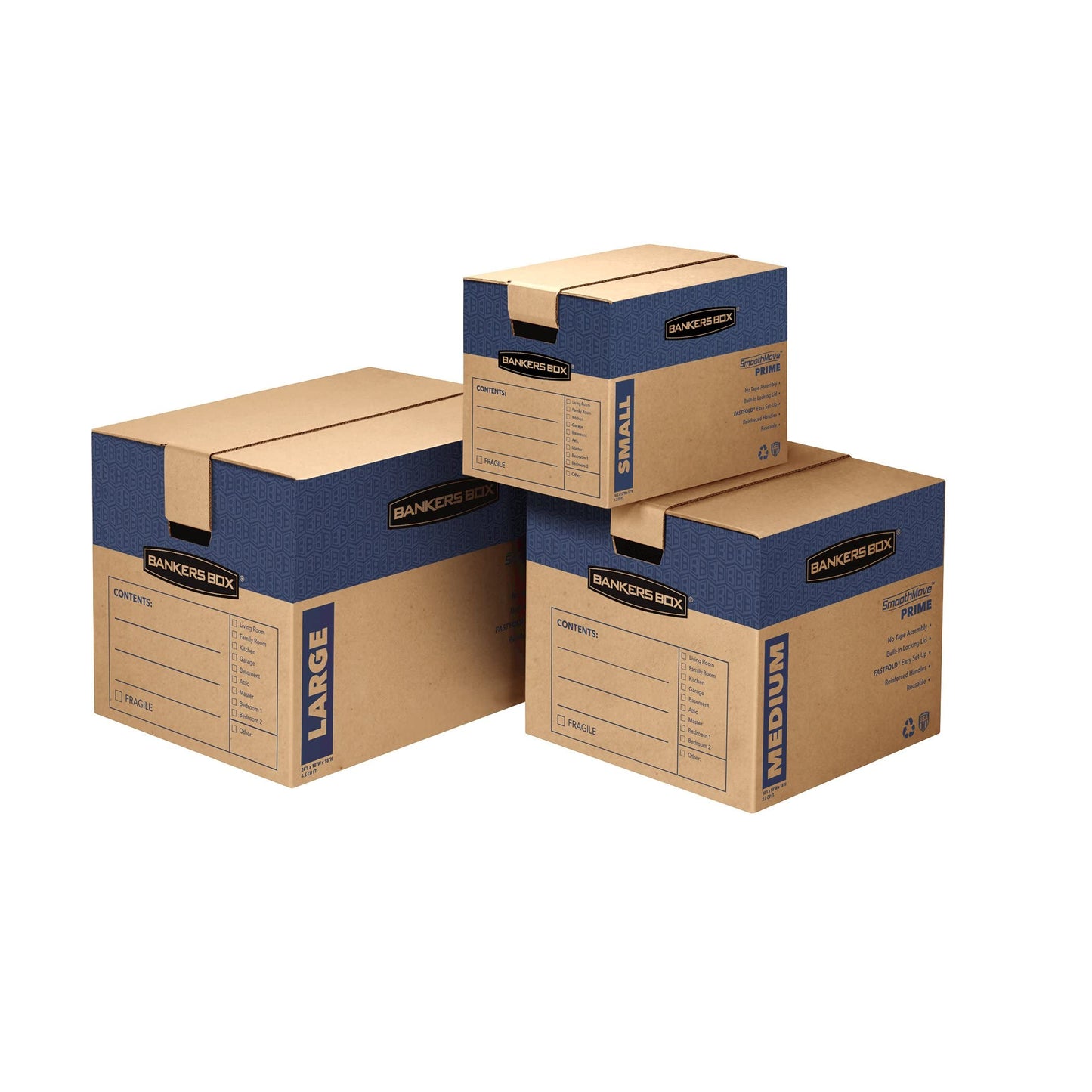 Bankers Box Small Prime Moving Box 10 Pack, Reinforced Handles, Tape-Free Assembly, Attached Lid, 16-in x 12-in x 12-in (0062716)