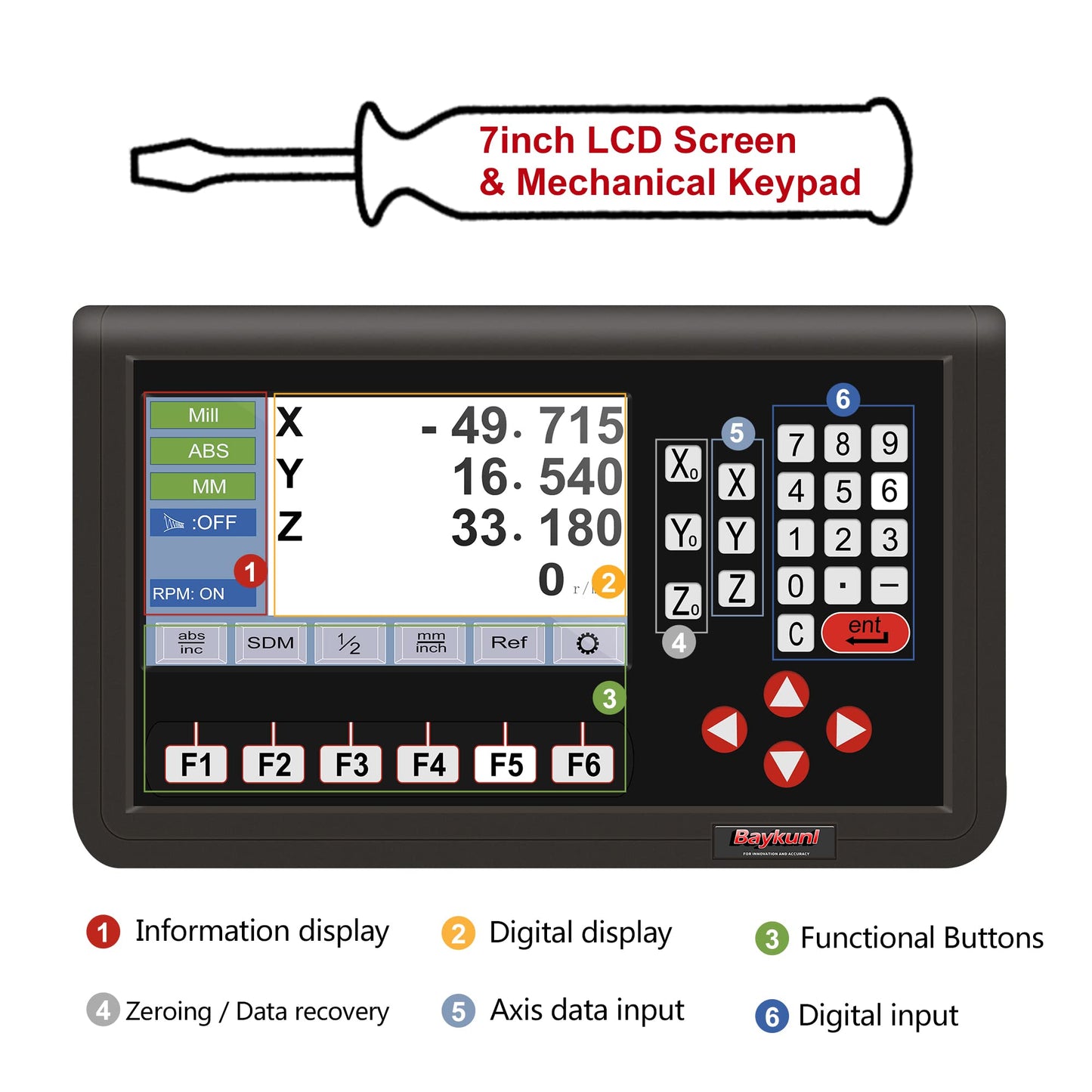 3 Axis DRO LCD Screen Metal Shell Digital Readout Display for Bridgeport Mill MIlling Machine Lathe Machine Tools (D80M-3V RPM Hall Sensor)