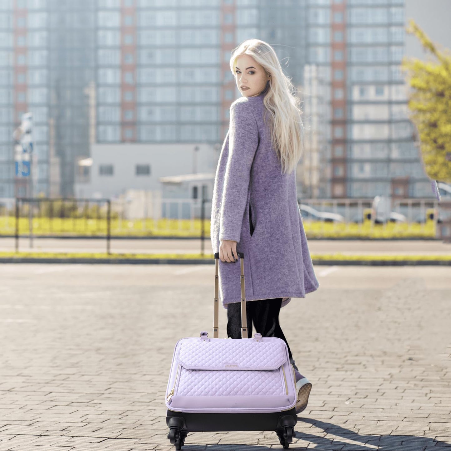 Arcoyard Rolling Teacher Bag, Briefcase for Women with 4 Spinner Wheels, Roller Laptop Bag for Work with Leather Handle, Womens Travel Carry On, TSA Friendly Design, Purple