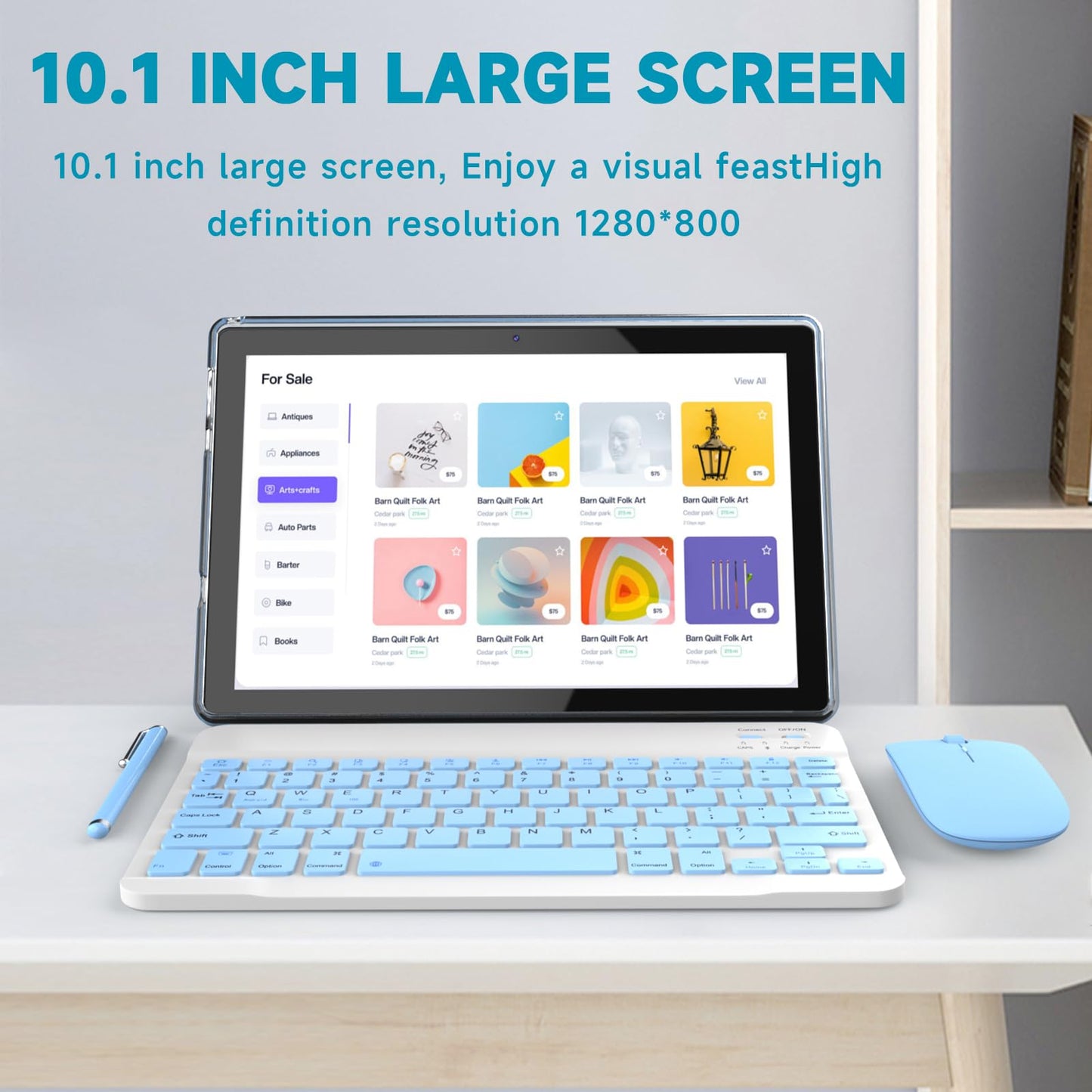 Android 14 Tablet, 10 inch 2 in 1 Tablets with Keyboard/ Case/ Mouse/ stylus, 8GB RAM+64GB ROM+1TB Expand Tablet, 1280*800 IPS Touch Screen Tablet Computer, 2.4G/5G WiFi 6 BT 5.0, Long Battery Life