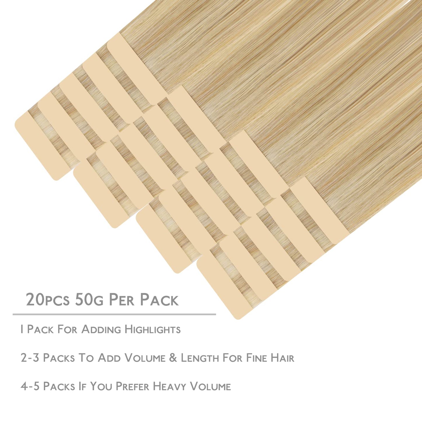 WENNALIFE Tape in Hair Extensions Human Hair, 20pcs 50g 18 inch Light Blonde Highlighted Golden Blonde Remy Hair Extensions Straight Human Hair Tape in Extensions Skin Weft Tape Extensions Human Hair