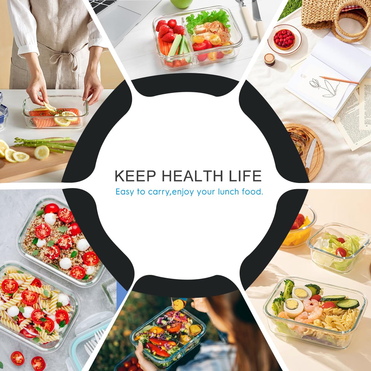 AMALEKO 42pcs Glass Food Storage Containers with Snap Locking Lids Set, Glass Meal Prep Containers (21 Container & 21 Lids),Leak Proof Lunch Containers BPA-Free,Black