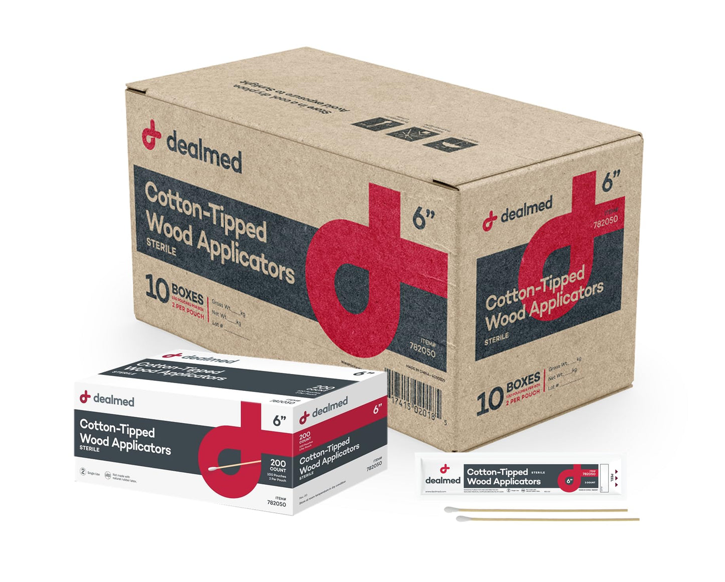 Dealmed 6" Cotton-Tipped Wood Applicators – 2,000 Sterile Cotton-Tipped Applicators for Application of Medication, Cleaning Skin, Arts, Crafts and More (Case of 2,000)