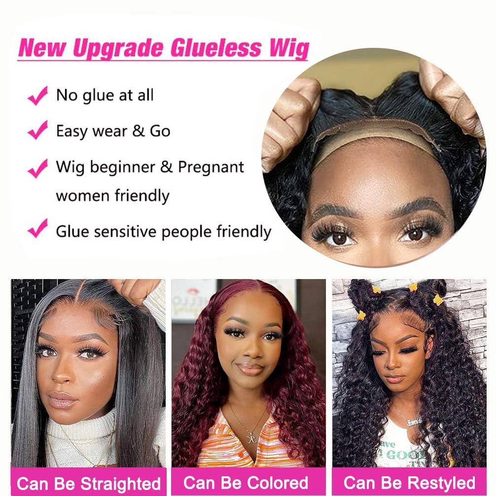 Wear and Go Glueless Wigs Human Hair Pre Plucked Pre Cut 4x4 Lace Front Wigs for Black Women Human Hair Glueless for Beginners Curly Human Hair Wig (30 Inch)