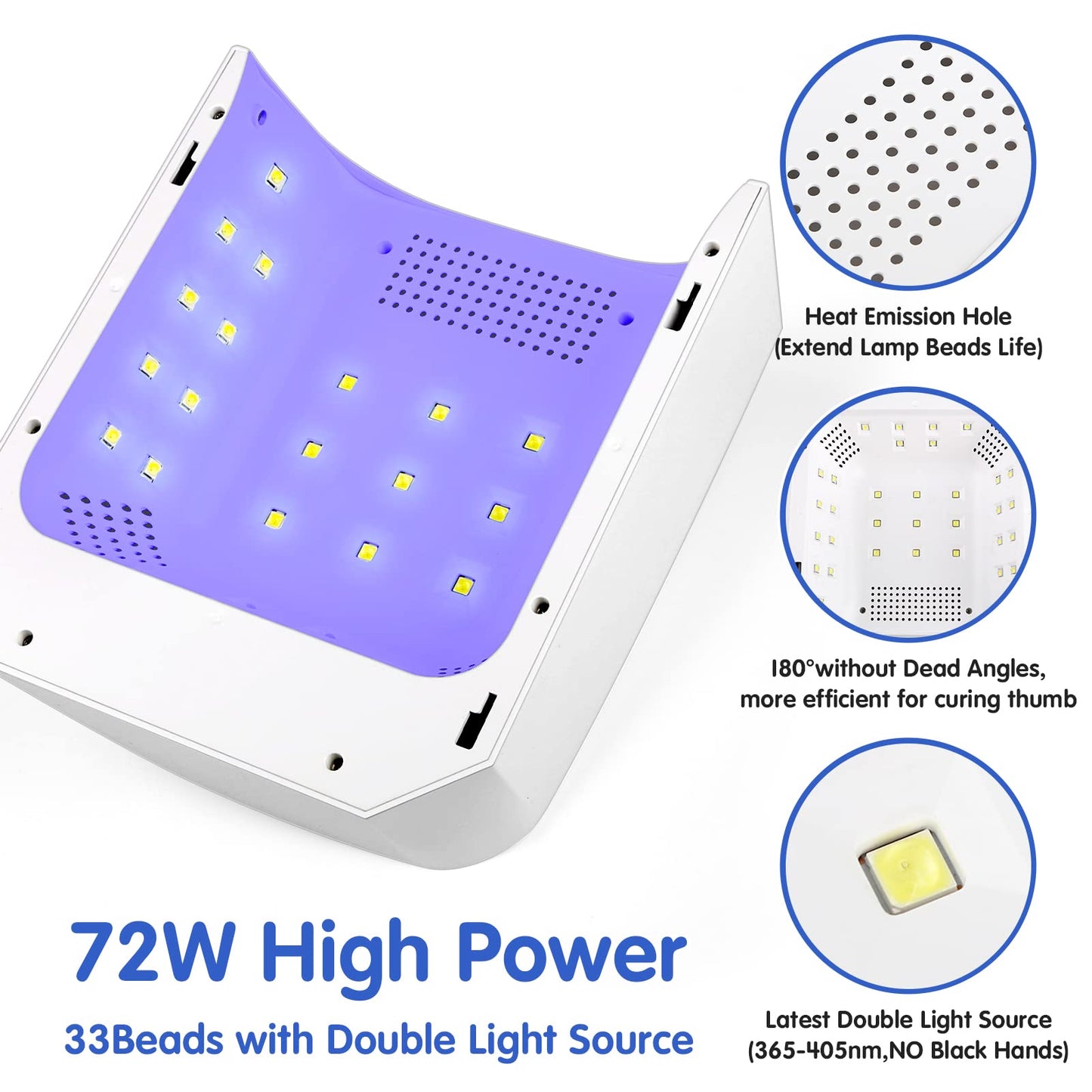 72W Professional UV Light for Nails | Rechargeable Cordless UV LED Nail Lamp with 4 Timers | Professional Nail Dryer with Large LCD Display