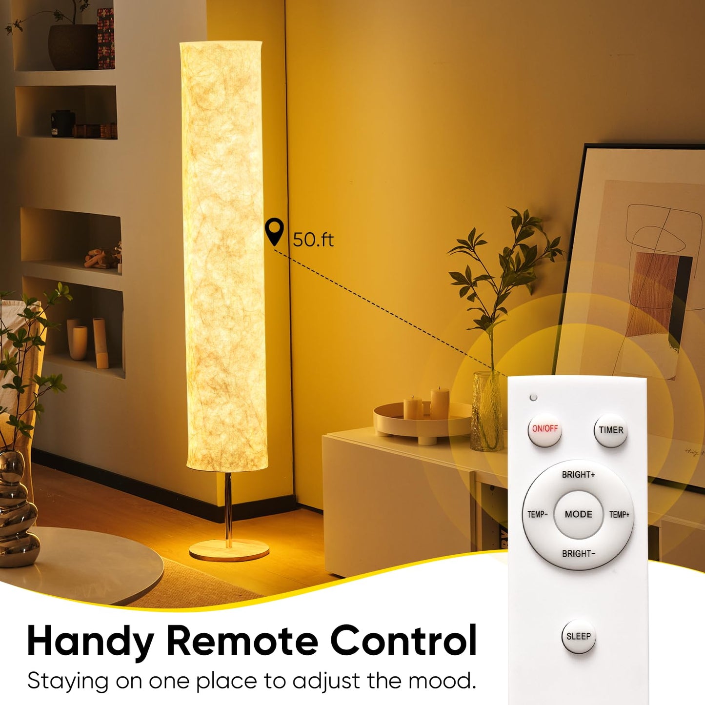 58 inch Soft Light Floor Lamp Simple Design Morden 3 Color Lighting Remote Control,LED lamp with Tyvek Fabric Shade,Brightness Adjustable for Living Room Bedroom Game Room