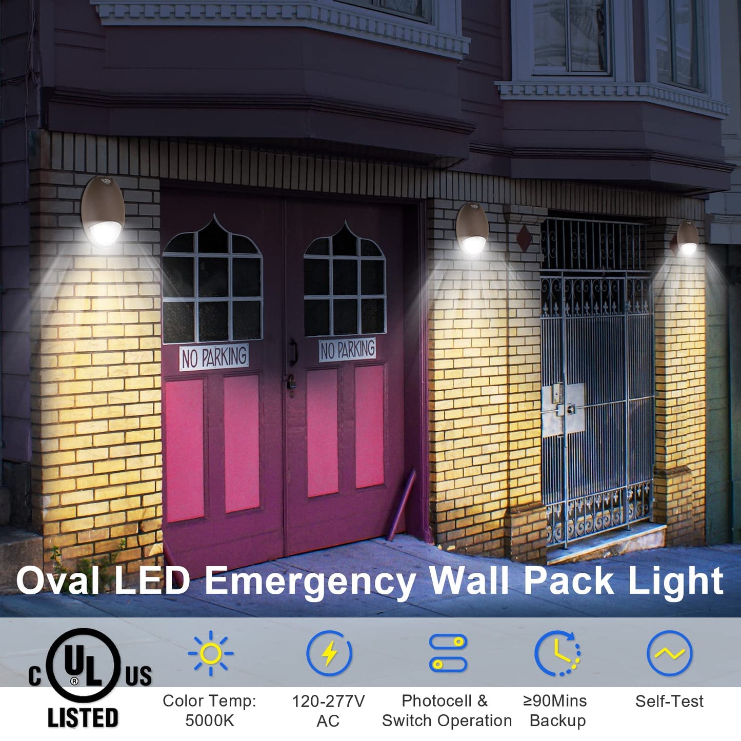 12W LED Emergency Wall Pack Light with Battery Backup, Photocell Sensor & Self Test, IP65 Waterproof Commercial Outdoor Emergency Security Light, Aluminum Housing, 120-277VAC UL Listed (1-Pack)