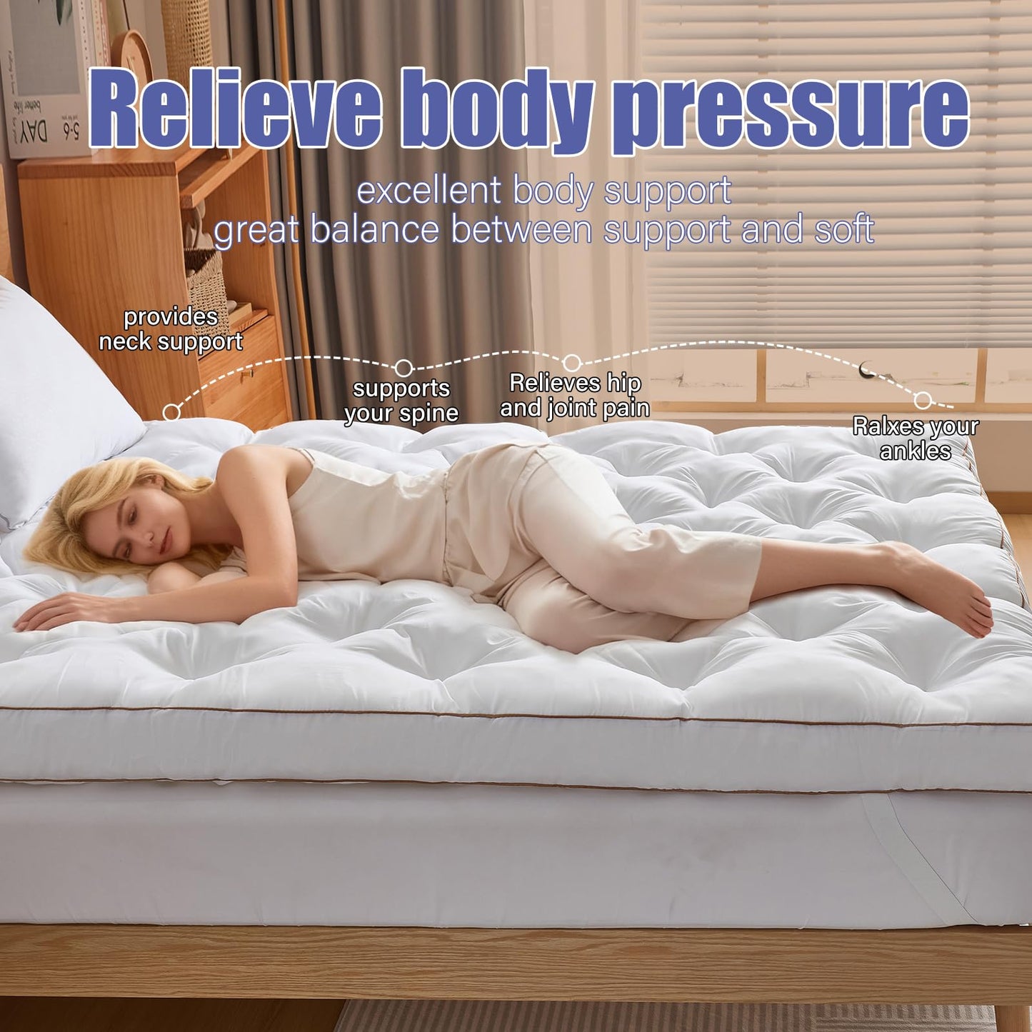 WhatsBedding 4 Inch Memory Foam Mattress Topper Full for Back Pain Relief, Filled with Breathable Gel Memory Foam, Fluffy Comfort Supportive Pillow Top Mattress Topper, 75x54x4in