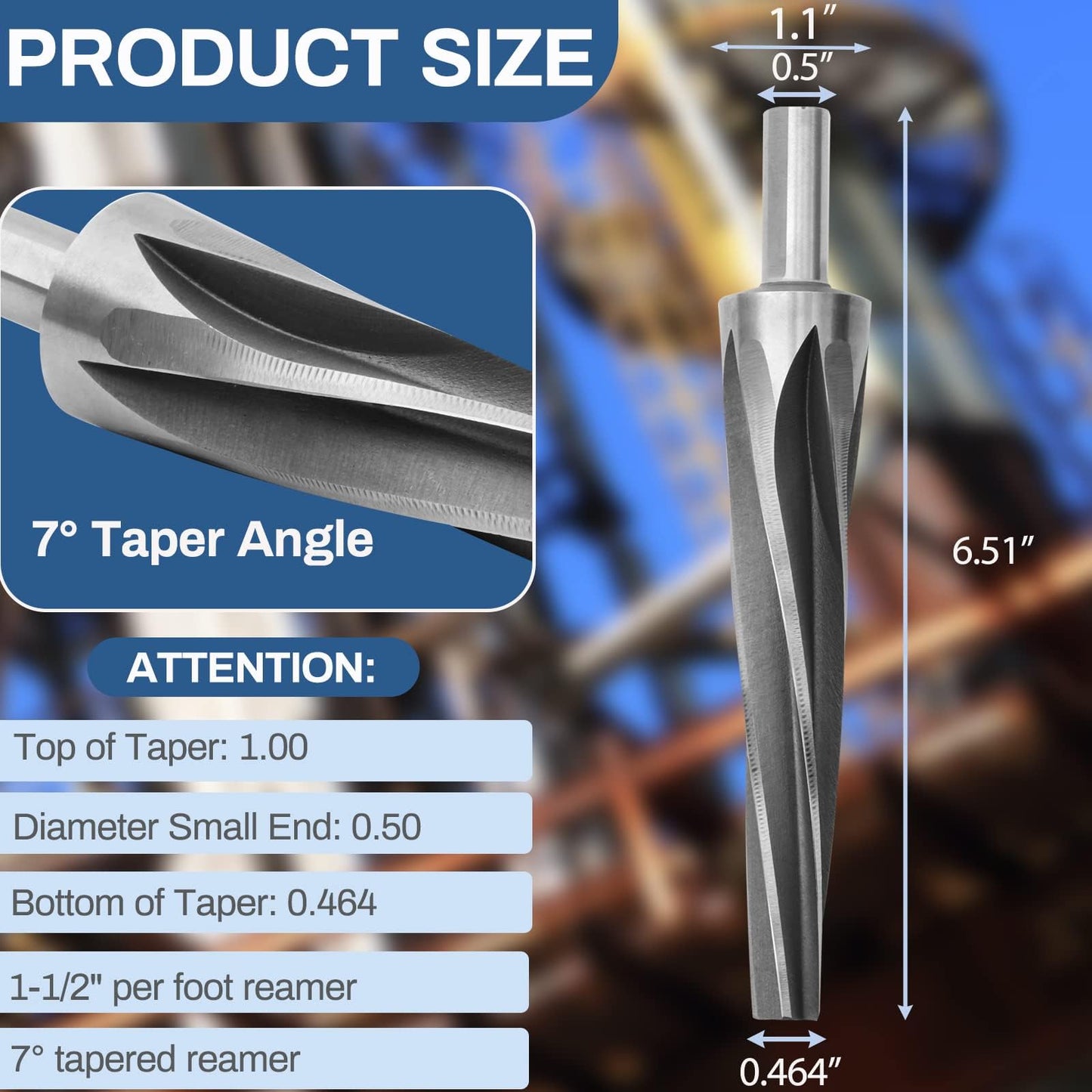 7 Degree Ball Joint Tapered Reamer,6542 High-Speed Tool Steel Tapered Ball Joint Reamer,Tapered Reamer Tie Rod For 1-1/2" Per Foot