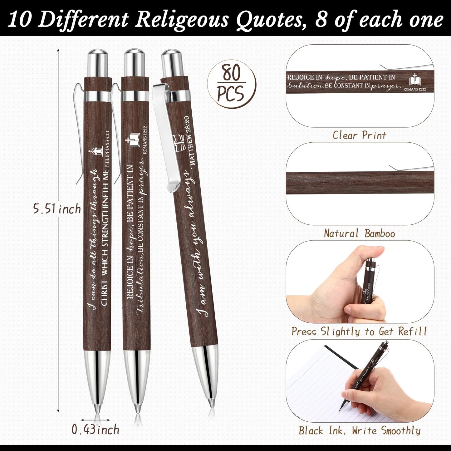 Kosiz 160 Pcs/ 80 Set Christian Gift Bulk A5 Spiral Notebook 5.5"x8.3" Christian Notebook Prayer Journal Bible Verse Ballpoint Pen Religious Christmas Church Gift for Women Sunday School Family (Black)