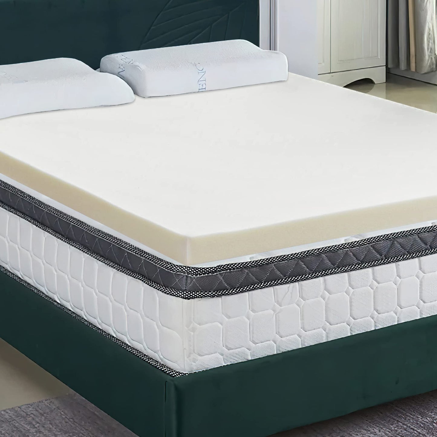 Zayton, 1-Inch High Density Medium Firm Foam Mattress Topper, CertiPUR-US Certified for Superior Comfort and Support, King, Green