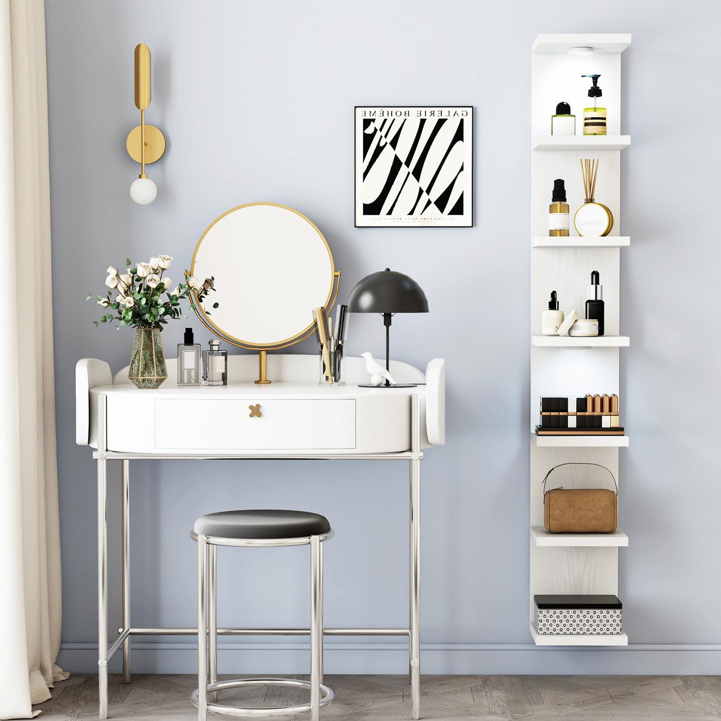 Fixwal Wall Decor 7 Tier Wall Shelf Unit Floating Shelves with LED Lights Lack Shelf for Home Organizer Display White