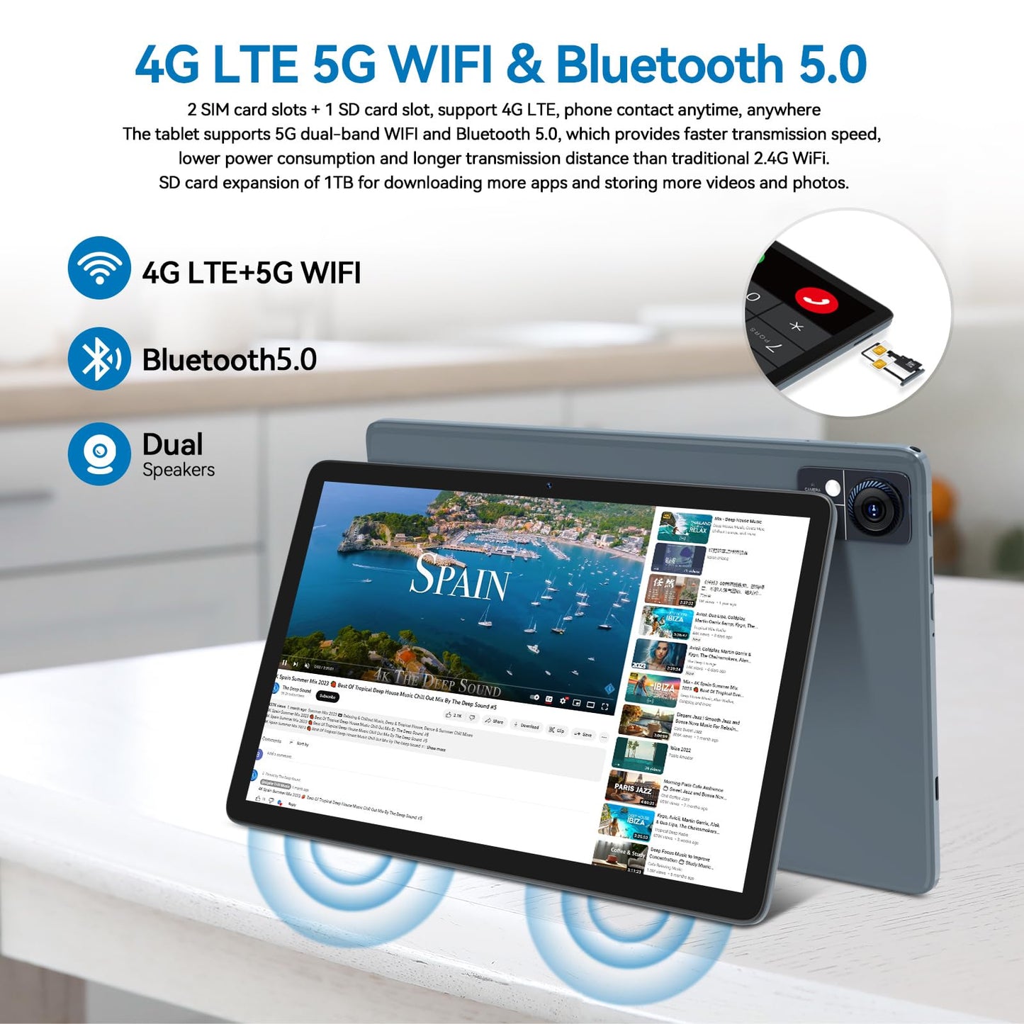 2025 Android 14 Tablet 10 inch,4G Cellular Tablets with 2 SIM 1 SD slot,5G Wifi Android Tablet 128GB ROM +14GB RAM(1TBTF),3-in-1 Tablet with Keyboard-8000mAh,Octa-core,1080FHD,13MP+8MP,GPS-Gray
