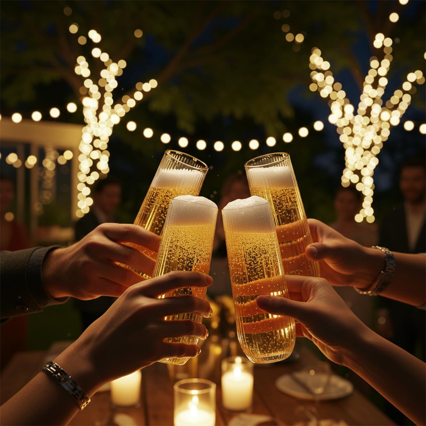 Goodluck 48pack Clear Disposable Champagne Flutes,9oz Stemless Champagne Flutes,Stemless Disposable Clear Plastic Toasting Glasses for Weddings, Birthday Parties, Family Gatherings, Bars