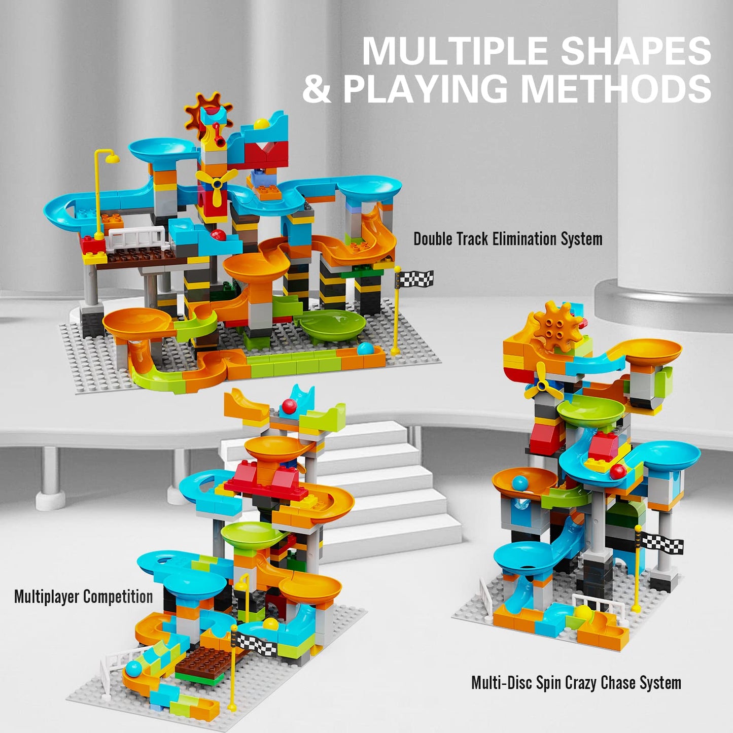 JIXIn 3in1 Marble Runs for Kids 4-8/Building Blocks Compatible with LEGO DUPLOS for Age 2-5/Marble Run for Kids Ages 3-5 STEM Toy Set with 164 Pcs Classic Big Block/Gift Toys for Kids Age 3 4 5 6 7 8+
