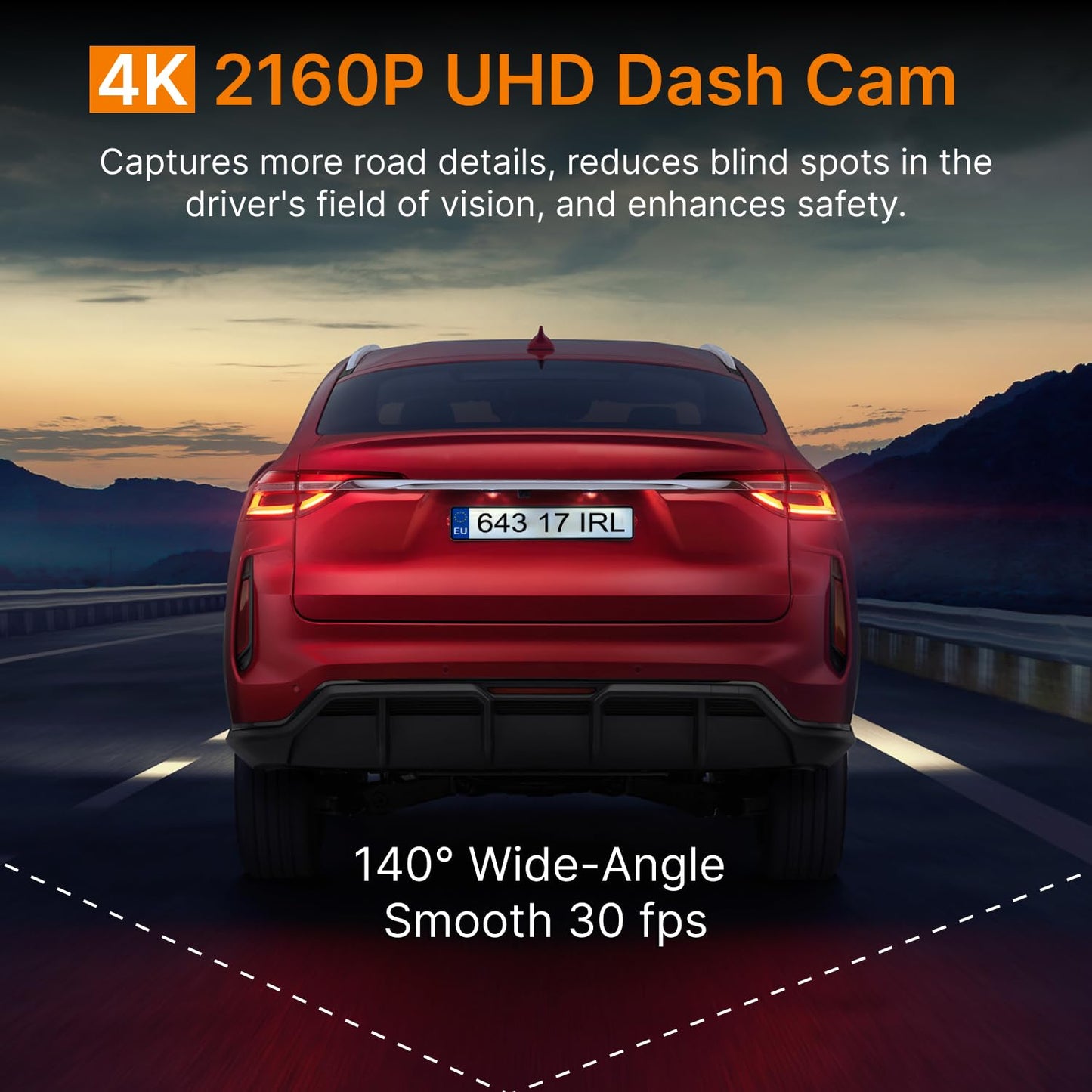 Miofive Dash Cam Front – 4K UHD Dash Camera for Cars, Built-in Bluetooth, 5G Wi-Fi, GPS, 3" IPS Screen, Night Vision, 140° Wide Angle, HDR, 24-Hour Parking Mode, G-Sensor(S1)