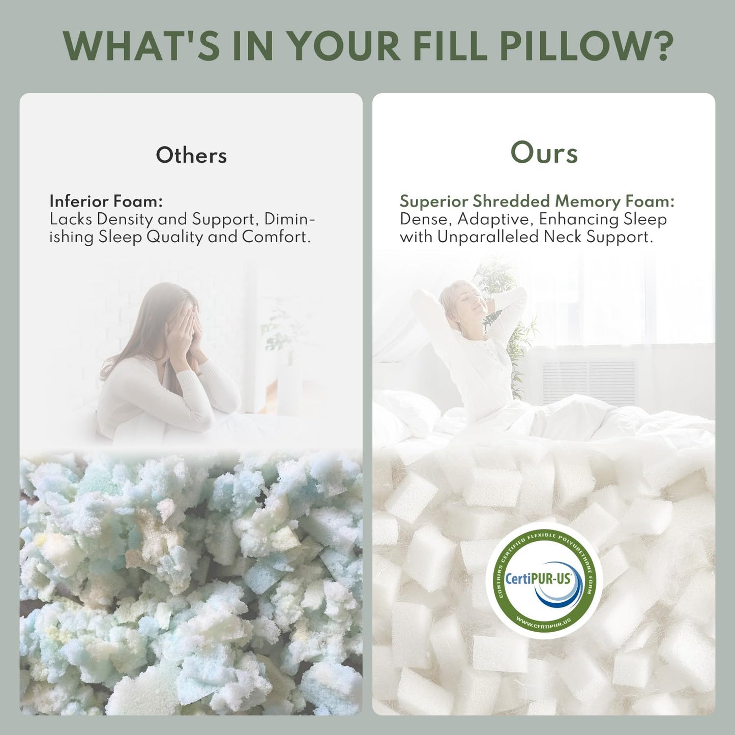 HEYCUZI Pillows Queen Size Set of 2 - Cooling Shredded Memory Foam Pillow for Sleeping 2 Pack, Adjustable Cool Bed Pillows for Side, Back, and Stomach Sleepers, Gel Pillow Washable Removable Cover