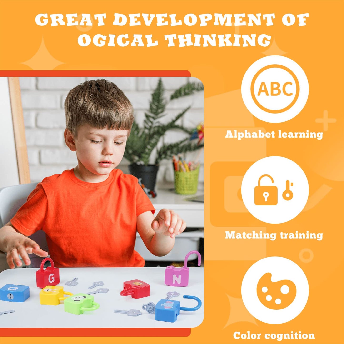 AXEARTE Montessori Educational Toys - Alphabet Learning Locks and Keys for Toddlers - Set of 26 Locks and Keys - Sensory Toys for Baby Motor Skills