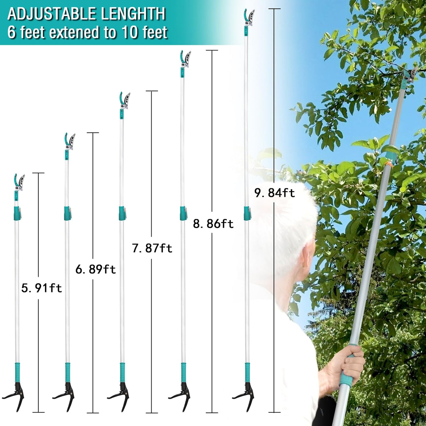 Altdorff Tree Pruner Extendable, Tree Trimmers Long Handle Pruner, Extra Length to 10ft, Telescopic Pole Pruner with Rotate Head, Smooth Clean Cut, Ideal For Removing High Branches and Fruit Picking