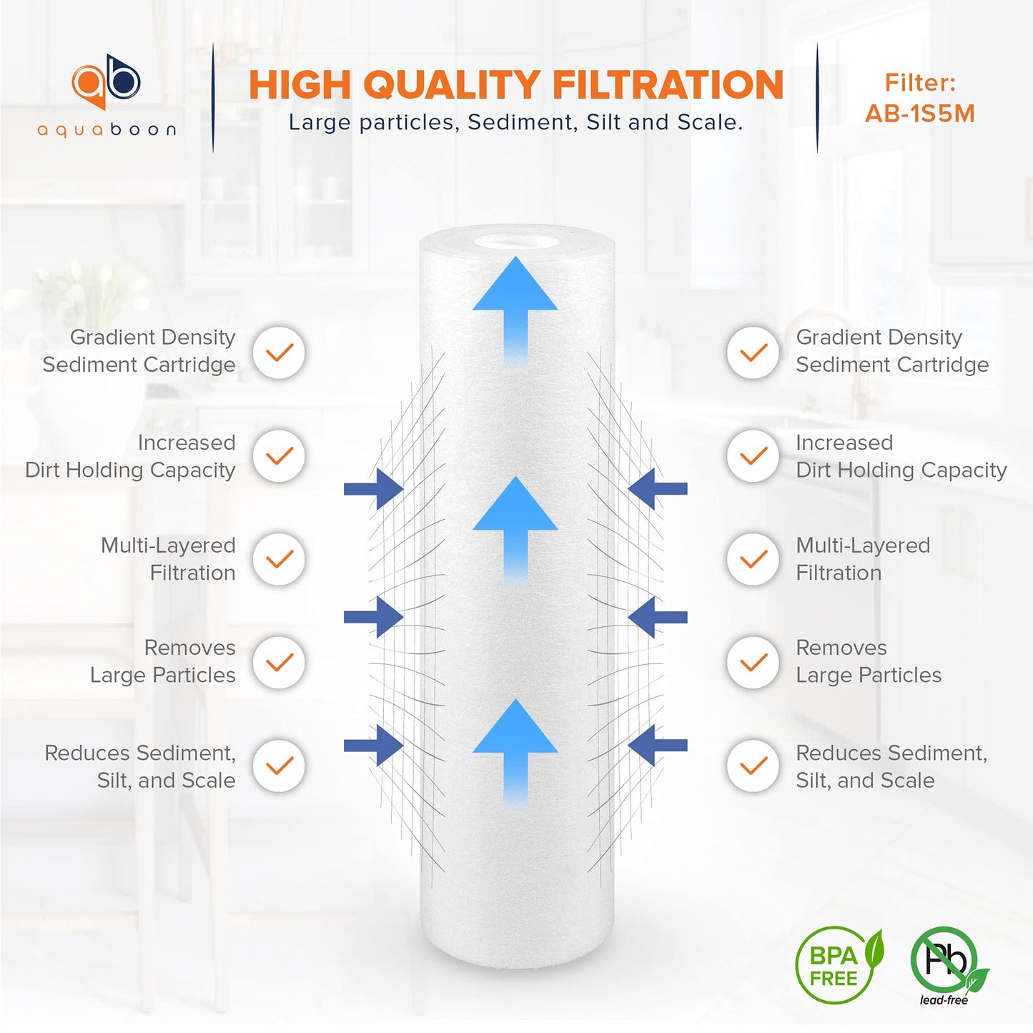 Aquaboon 5 Micron 10 x 2.5 Sediment Filter - Whole House Water Filter Replacement Compatible with Well Water Filters - P5, AP110, WHKF-GD05, 25-Pack