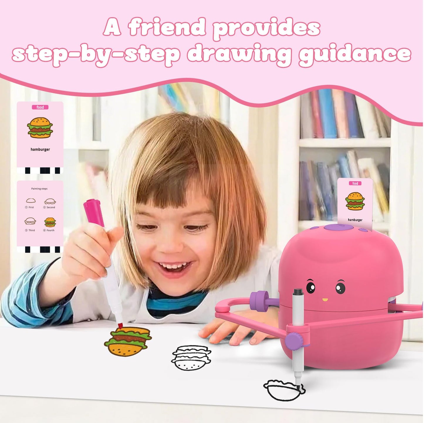 VNSINDDU Interactive Educational Drawing Robot for Kids Learning Toy with 100 Word Cards, Voice Interaction, Ages 5+ Drawing Robot
