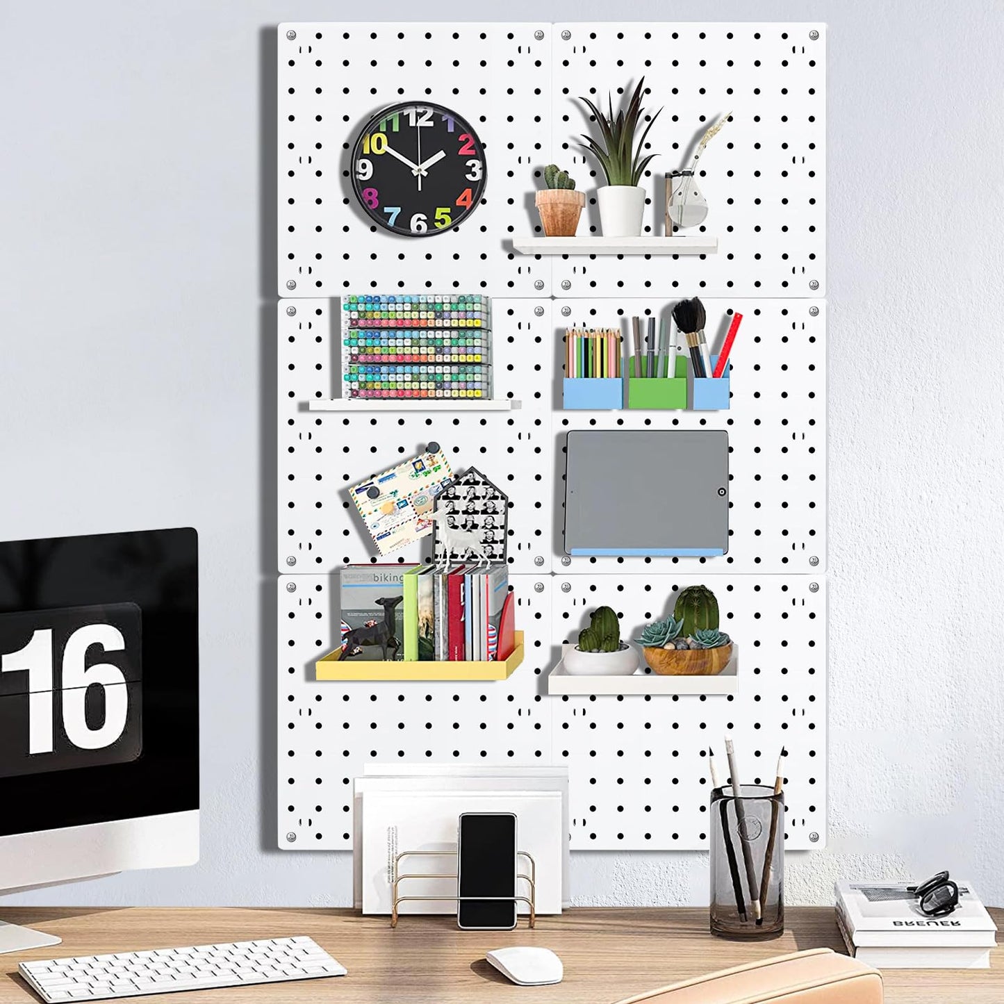12Pcs Peg board, Pegboard Wall Organizer Panels, Wall Mount Display Small Pegboard Kits, Pegboard, Peg Boards for Wall Craft Room, for Kitchen, Garage, Workshop, Tool Accessories - White Pegboard