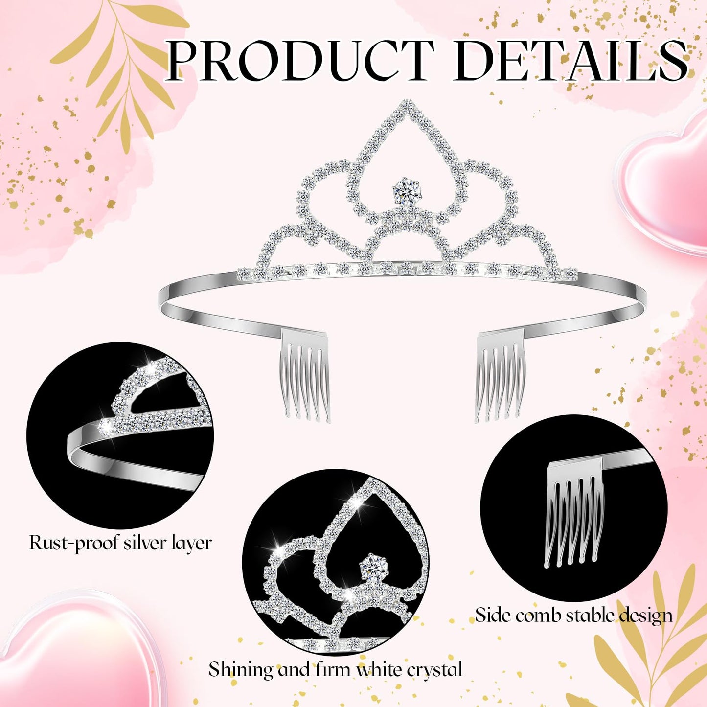 Lyrow 30 Pcs Silver Crystal Tiara for Women Bulk Rhinestone Queen Tiara Comb Princess Tiaras Crown Headband Galentines Day Party Favors Hair Accessories for Birthday Bridal Wedding Prom Christmas
