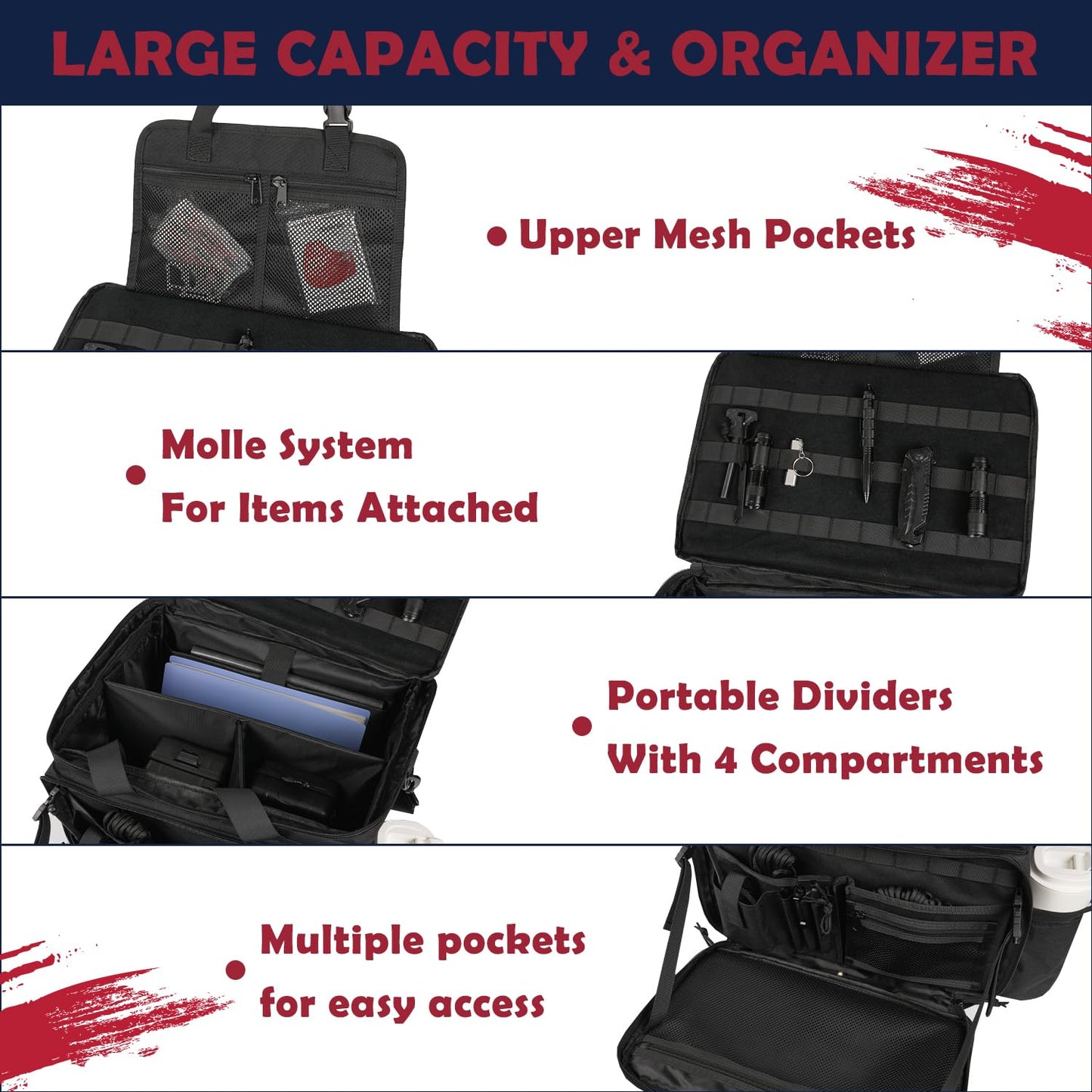 SCAVATA Patrol Bag Law Enforcement, Police Gear Car Front Seat Vehicle Organizer Bags with MOLLE System (Black)