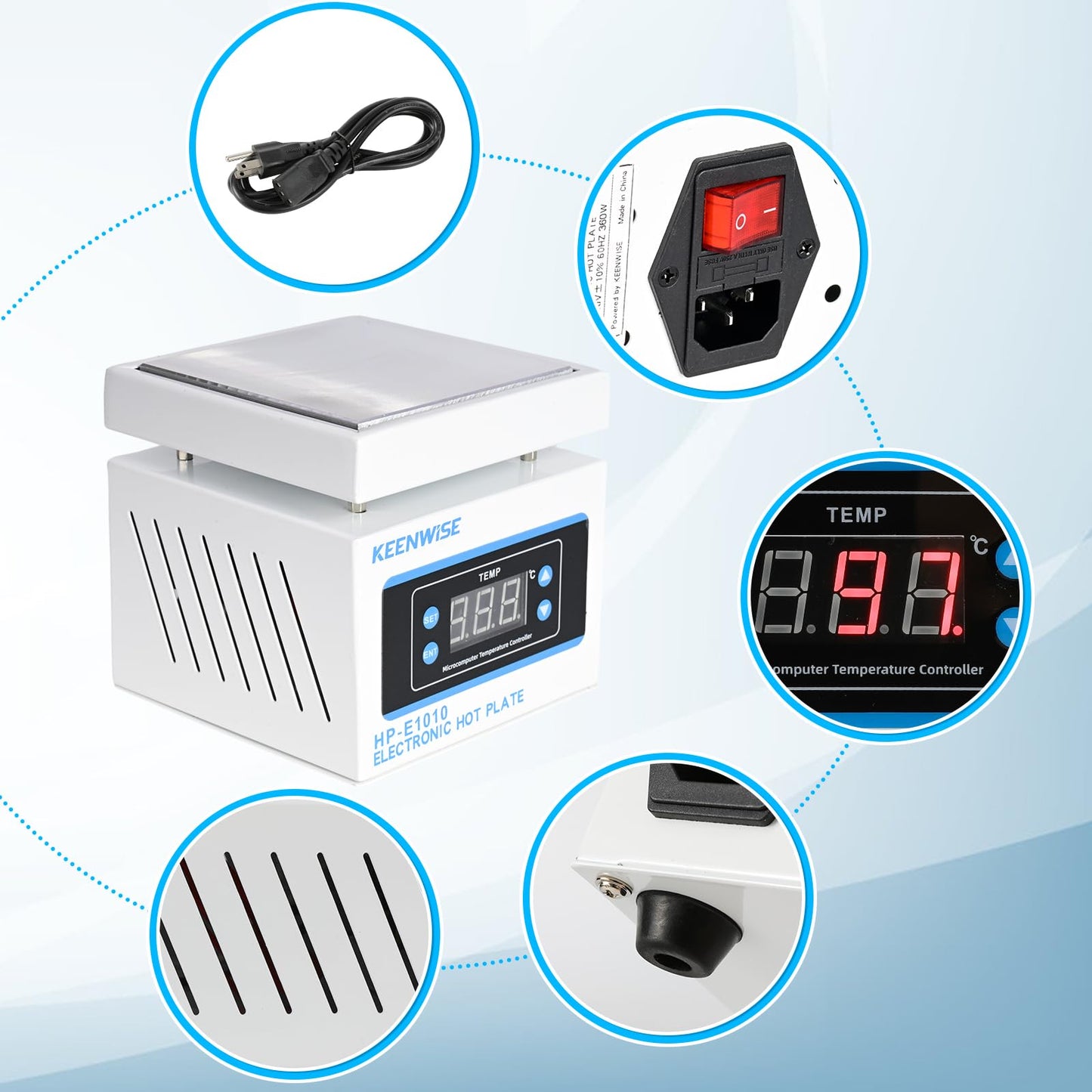 KeenWise 110V 360W Soldering Hot Plate, Electric Hot Plate, LED Microcomputer Electric Preheat Soldering Station Welder Hot Plate Rework Heater Lab 100X100mm (3.94 * 3.94in) Plate