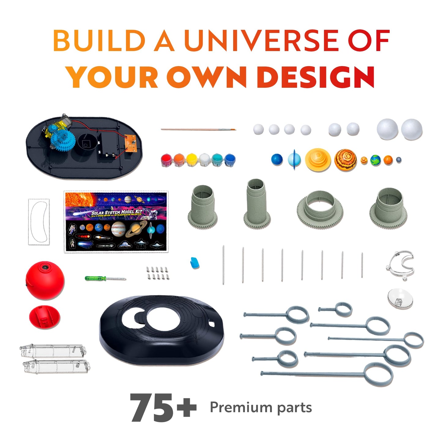 Playz Premium Solar System Model Kit for Kids - 4 Speed Motor, HD Planetarium Projector, 8 Painted Planets & 8 White Foam Balls with Paint and Brush for a Hands-On STEM DIY Project for Space Toys