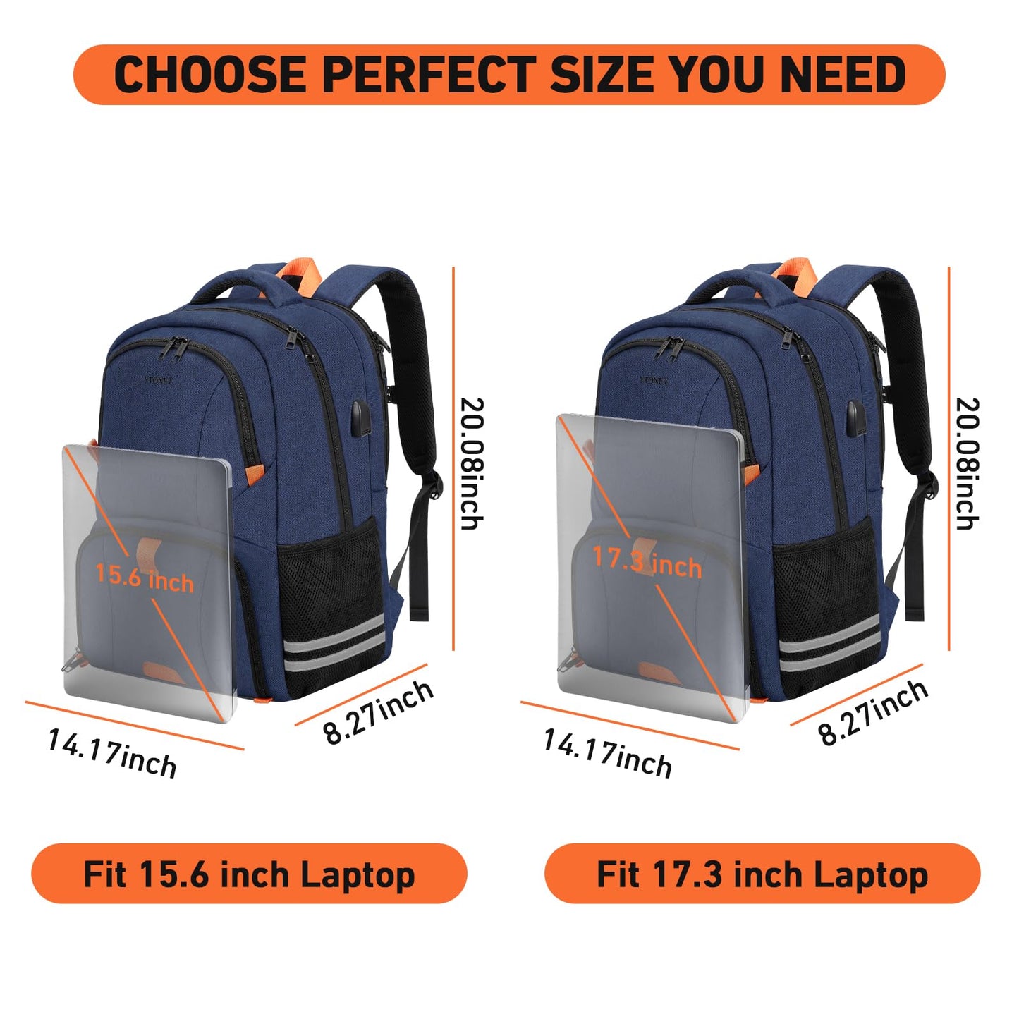 Ytonet Gym Backpack for Men Women, Travel Backpack with USB Charging Port, Lightweight Water Resistant Workout Gym Bag Fit 17.3 Inch Laptop, Sports, Camping, Hiking, Dark Blue