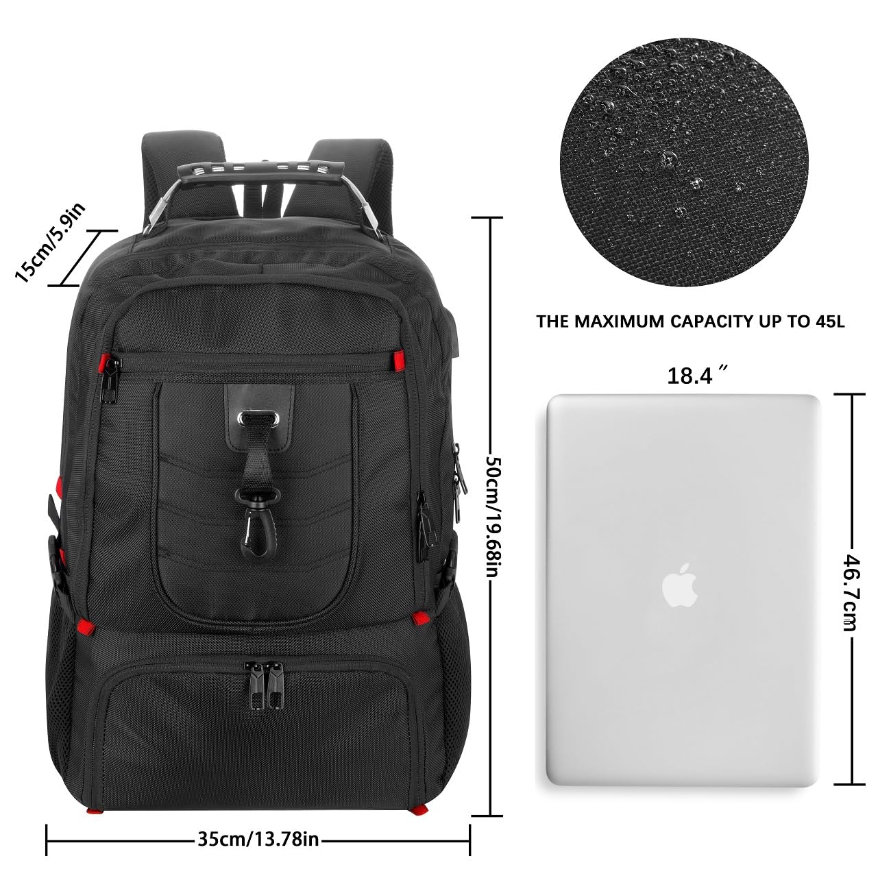 18.4in Men Laptop Backpack with Shoe Compartment for Gym Hiking Business,Large Carry On Travel Bag with PC Compartment,Waterproof College Bookbag School Backpack for Women,Black