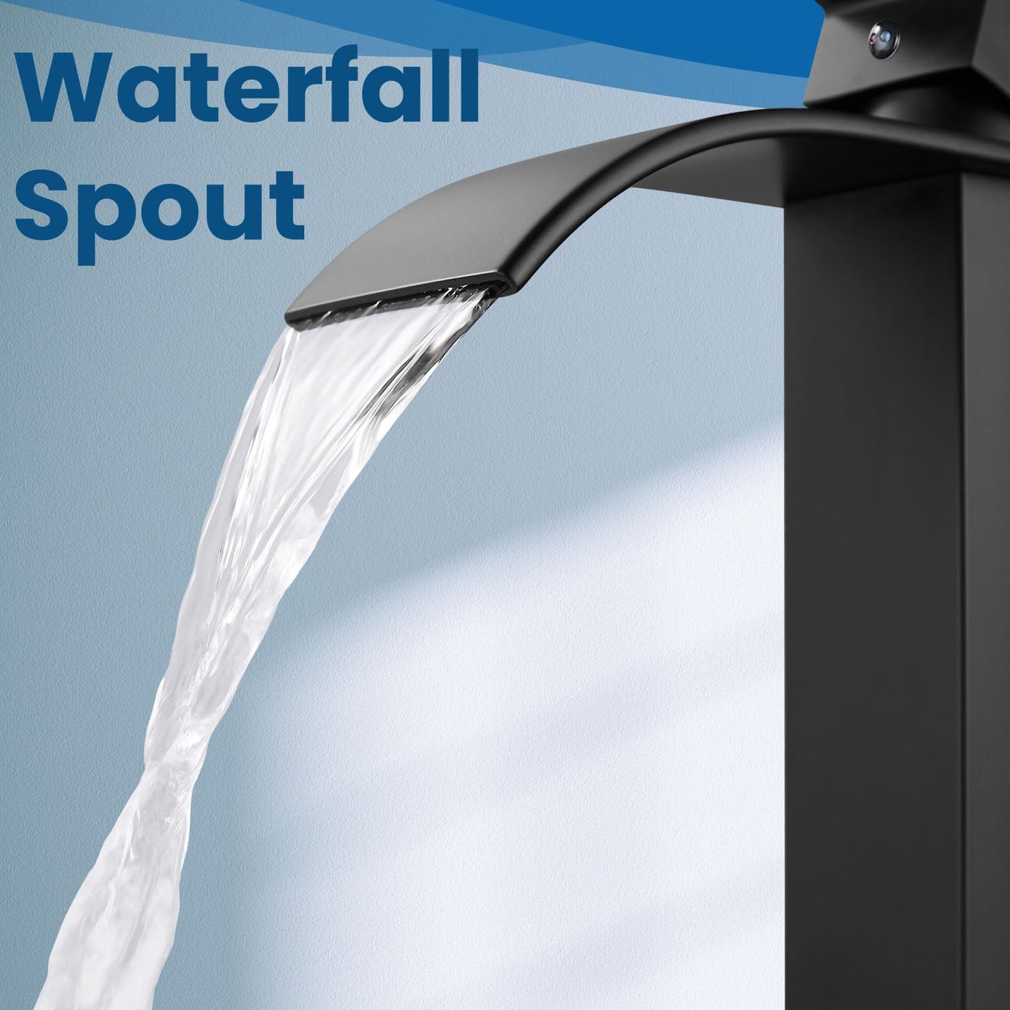 Airuida Vessel Sink Faucet Matte Black, Tall Waterfall Bathroom Faucet, Single Handle One Hole Mixer Bowl Tap with Large Rectangular Spout, Bar Sink Faucet Lavatory Vanity