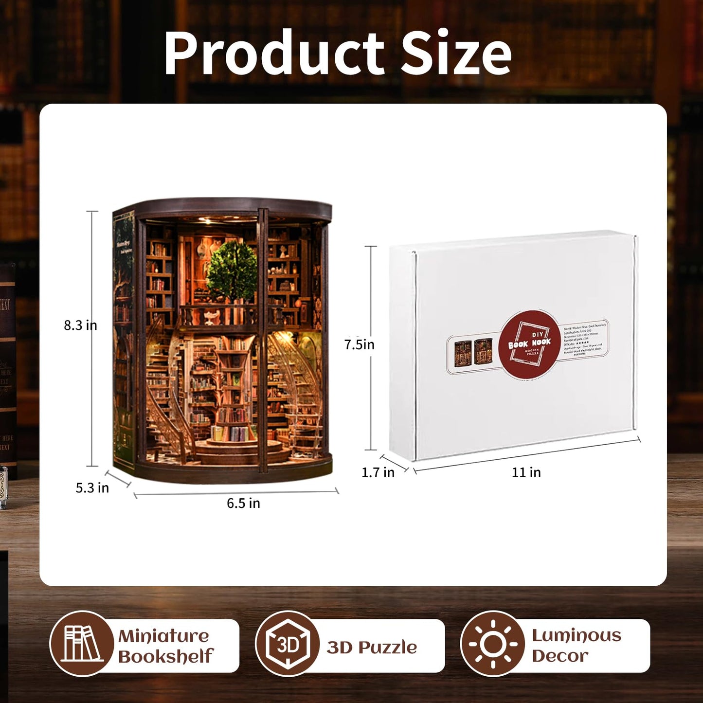DIY Book Nook Kits for Adults - BookNook Miniature House Kit with LED Light - Mini House Building Book Nooks Tales - 3D Puzzle Book Nook Library Diorama Kit for Teens Beginners - Dreamy Bookstore