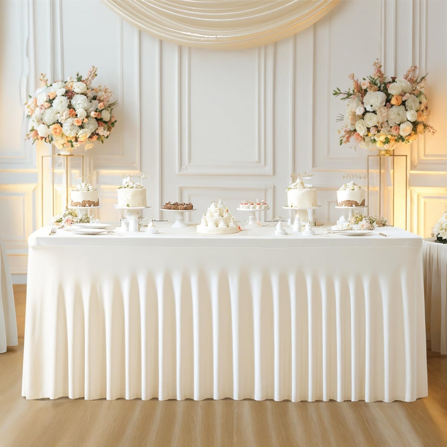 2 Pack Spandex Ivory Fitted Table Cloth for 6ft Rectangle Tables Ivory Stretch Tablecloth Table Covers Banquet Table Clothes Wrinkle Free Table Skirt for Parties Wedding