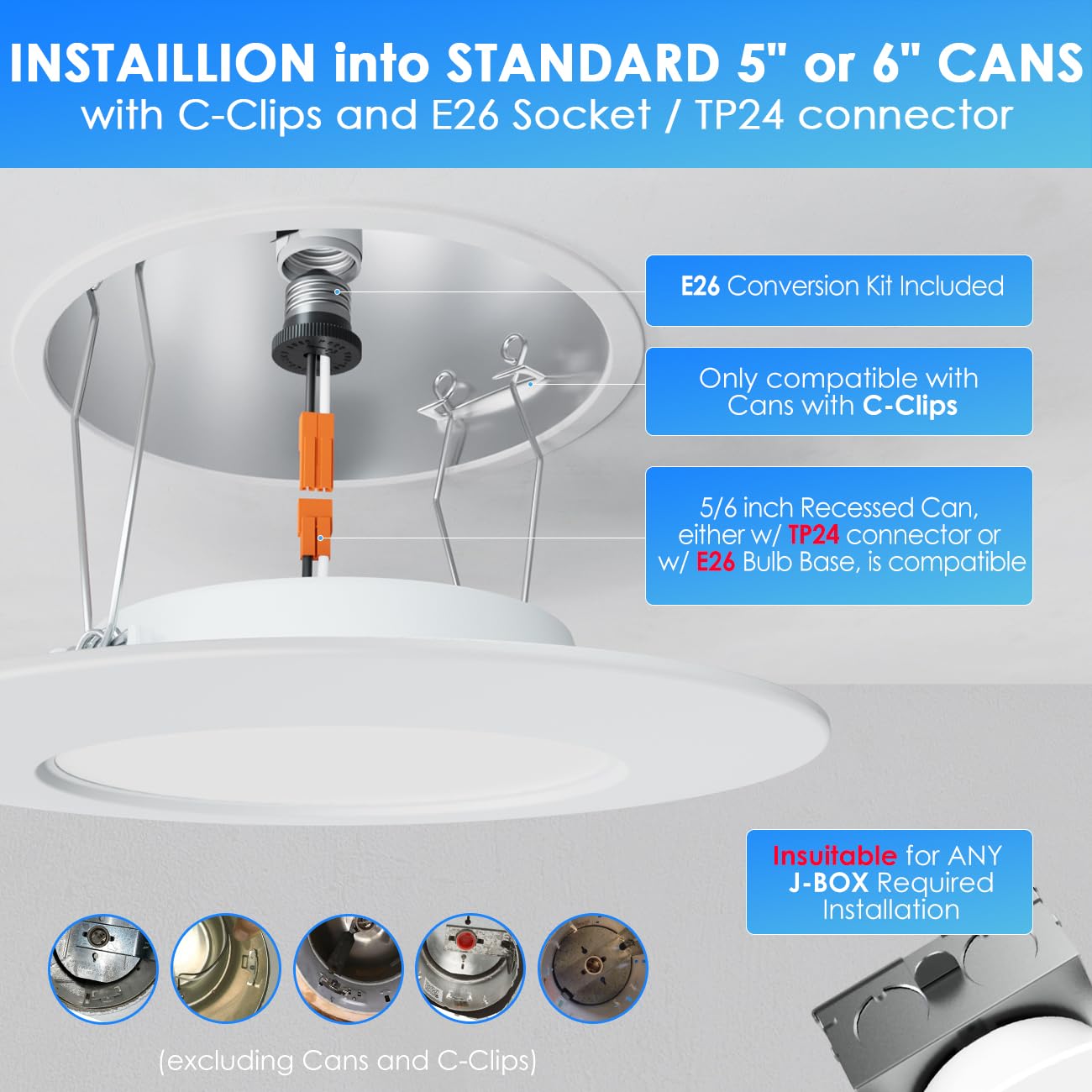 ANWIO Recessed Lighting 6 Inch, 16 Pack 5CCT Flat Retrofit LED Recessed Lights Can Needs, 2700/3000/4000/5000/6000K Selectable Can Lights 10W(120W Equivalent) CRI 80+ Dimmable E26 Base IC Rated & ETL