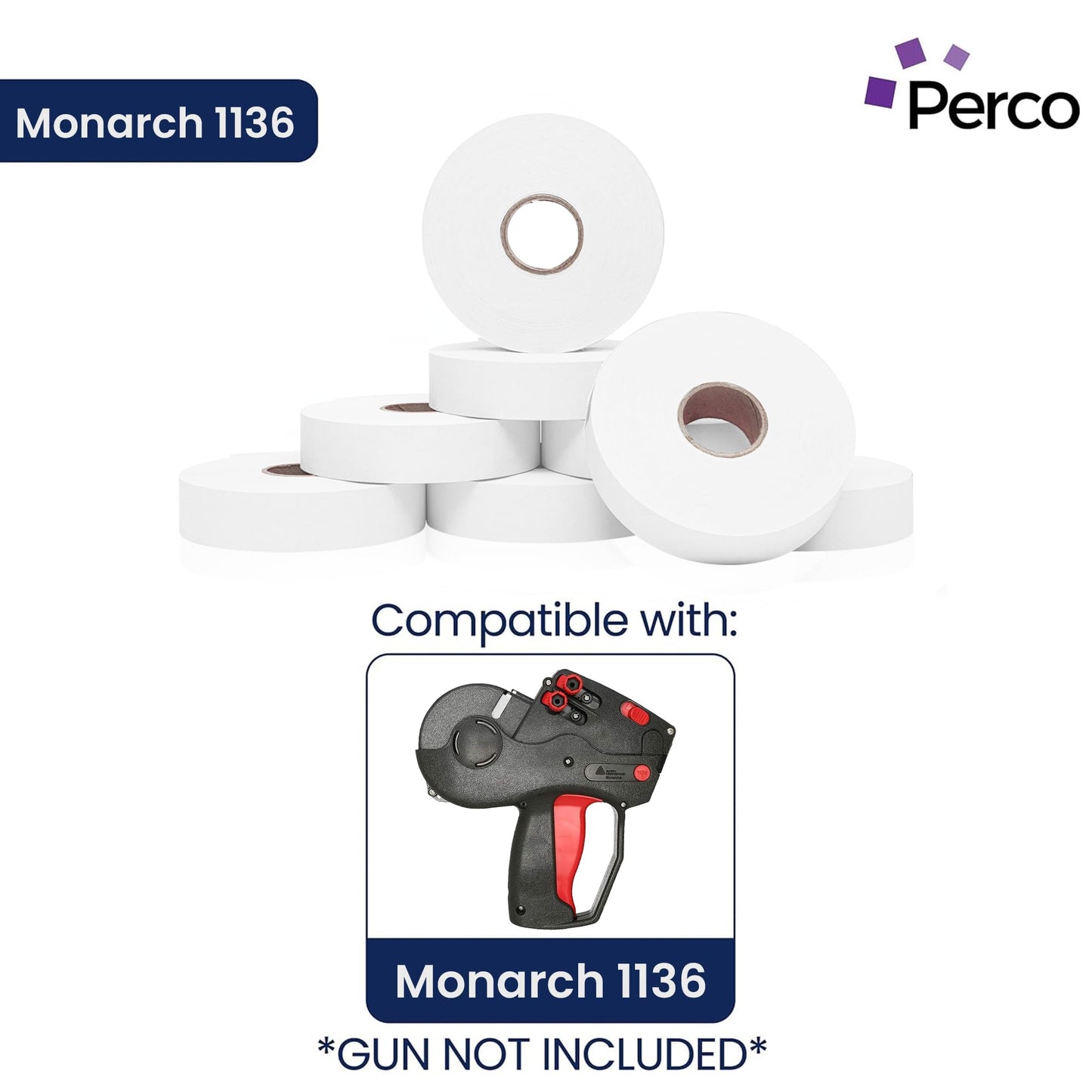 Perco White Pricing Labels for Monarch 1136 - 3 Sleeves, 24 Rolls Value Pack - 42,000 Labels with Ink Rolls Included