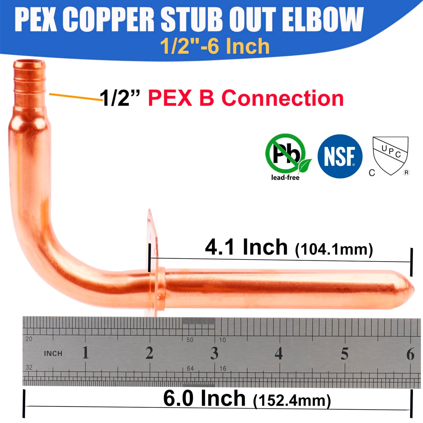 WHK 10 Packs 1/2 Inch Copper PEX Stub Out Pex-B Copper Stub Out Elbow with Wall Flange with Wall Flange 1/2" x 6"